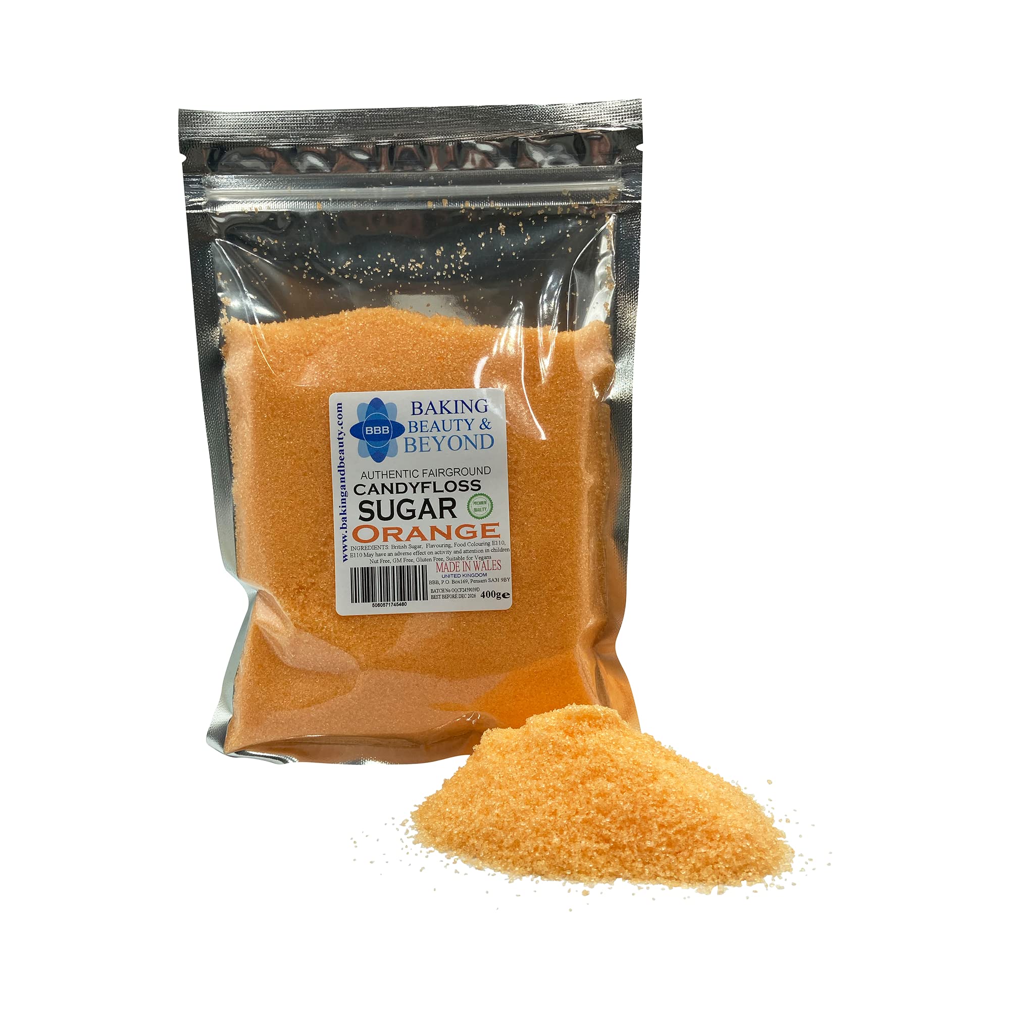 Baking Beauty and Beyond Premium Candy Floss Sugar 400g - Orange Flavour