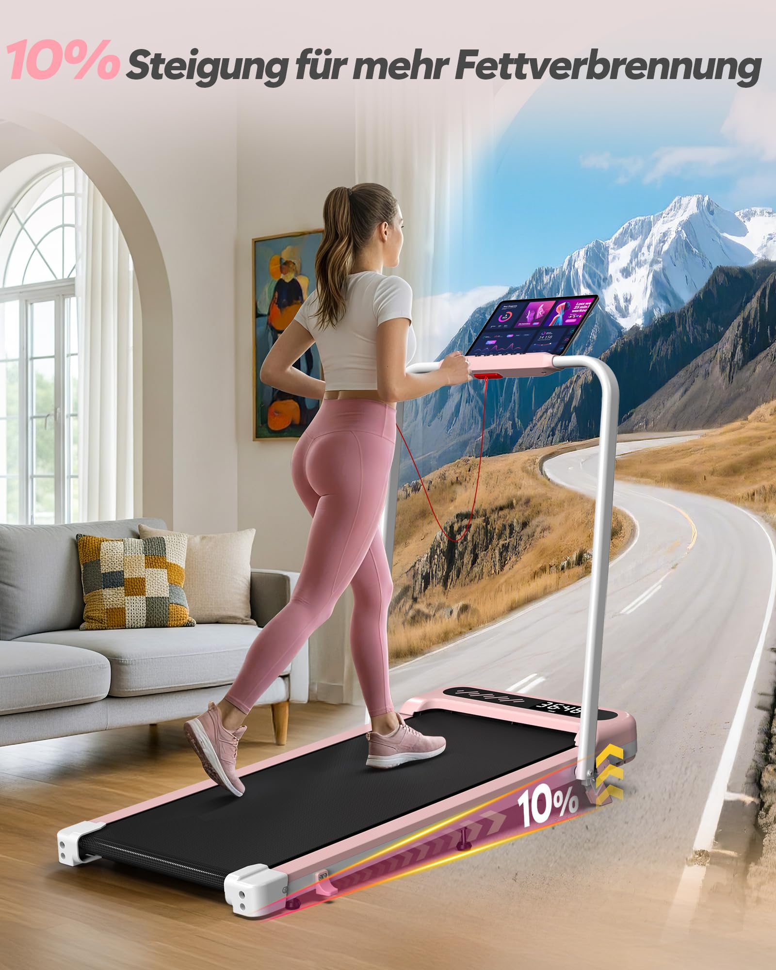 Cardirun Laufband für Zuhause Klappbar, 6 in 1 Walking Pad mit 10% Steigung | 10 km/h, 3.0PS Motor, Laufbänder mit LED-Anzeige, APP, Leise Treadmill for Home Office, 150 KG, Keine Installation