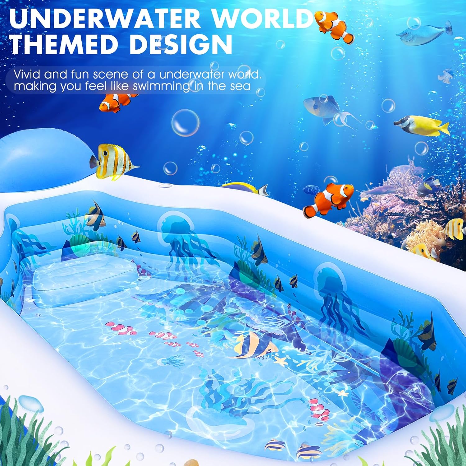Inflatable Pool with Canopy, Large Inflatable Swimming Pool for Adult, Blowup Pools with Seats,Backrest.Durable Thickened Inflatable Pools for Backyard,118"x75"x22"-Gray