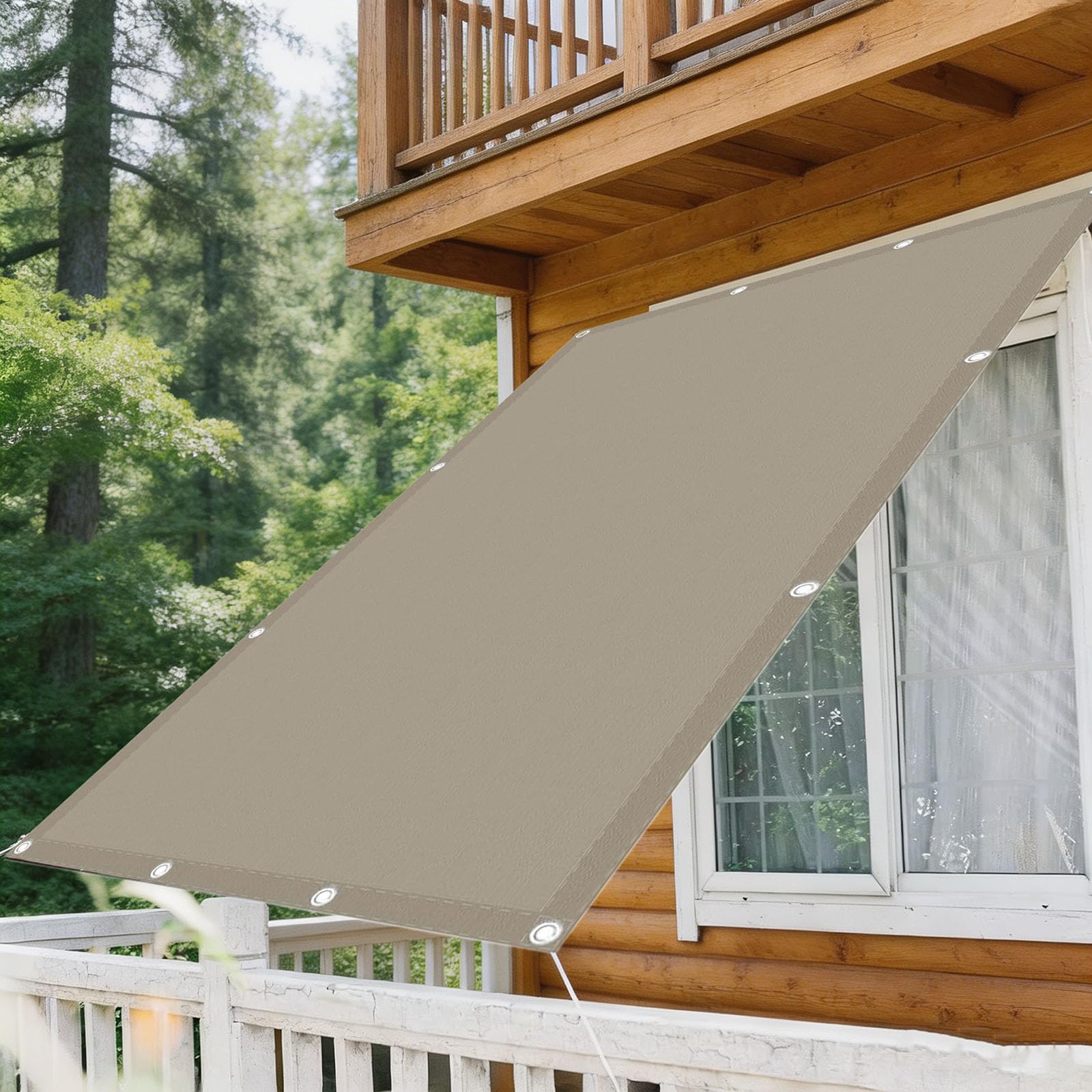 Tenda da Sole Impermeabile 200 x 340 cm Protezione Raggi UV 98% Impermeabile Poliestere Antistrappo Robusto e Stabile Panno Ombra con Occhielli per Giardino, Cachi