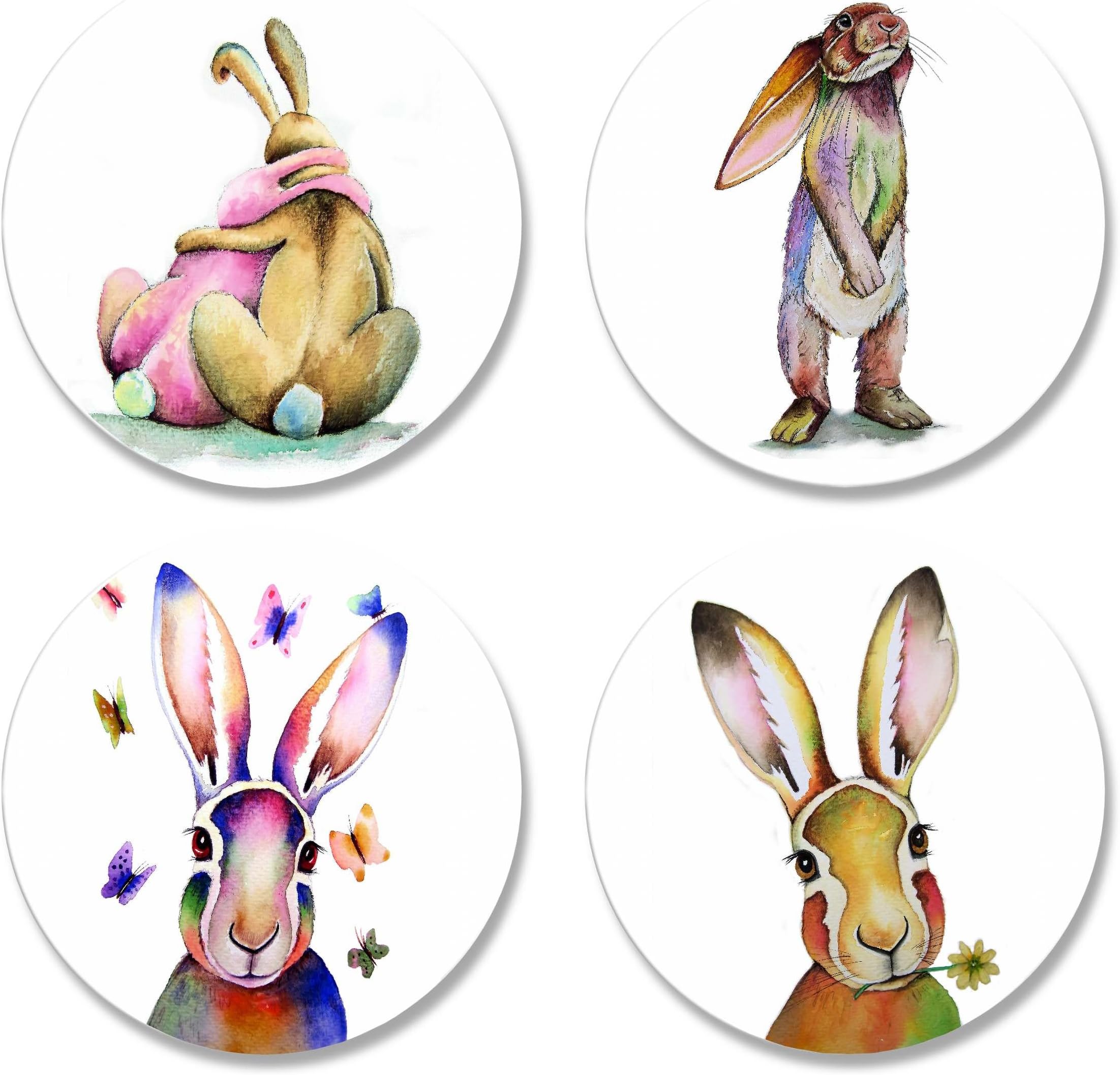 4 Pack Printed Dressmaking Sewing Pattern Weights. Hare and Rabbit Designs 1 (Pack 1 of 2) by Artist Maria Moss. Inspired by The BBC Sewing Bee. (50mm Diameter)