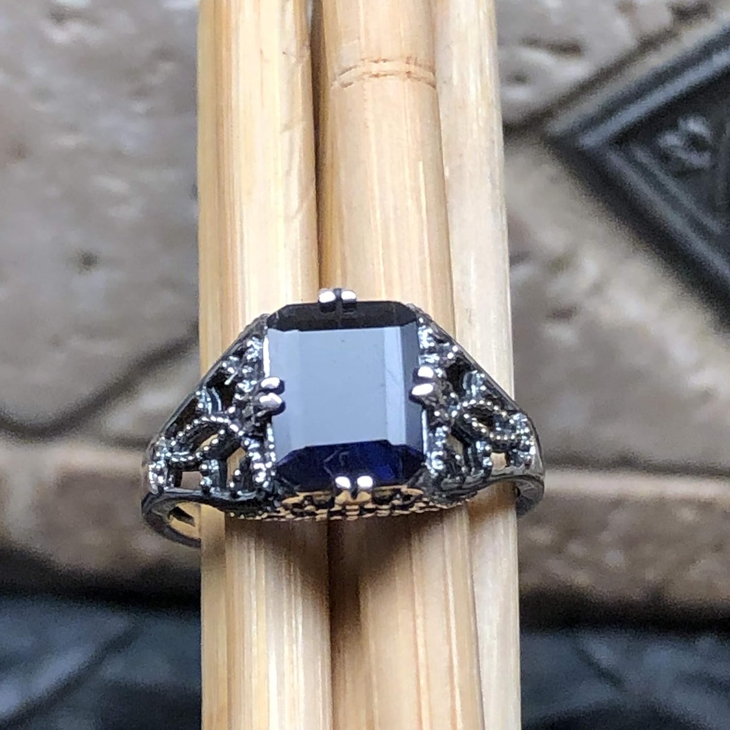 Natural 2ct Iolite 925 Sterling Silver Engagement Ring Size 6, 7, 8, 9 - Image 5