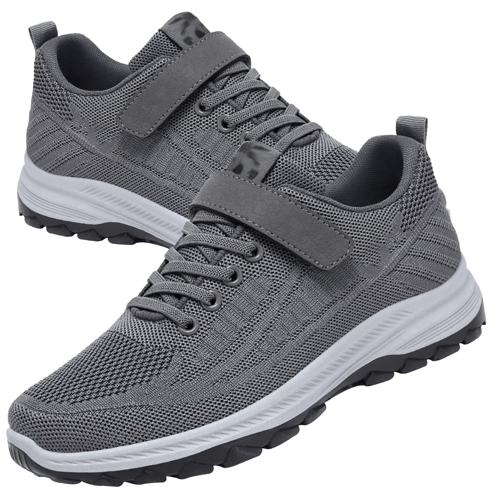 AZMAHT Men's Wide Fit Trainers, Grey, 43/265mm - Wide Fitting Shoes for Men & Women, Touch & Close, Orthopedic, Arthritis, Swollen Feet, Diabetic, Plantar Fasciitis