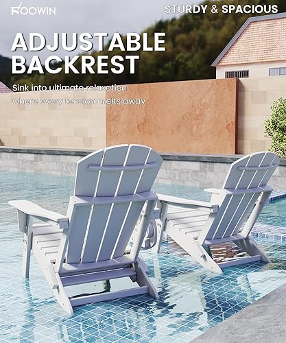 Miniatura 6 de FOOWIN Silla Adirondack plegable ajustable con otomana retráctil, silla Adirondack de polietileno de alta densidad con bandejas 4 en 1, resistente a