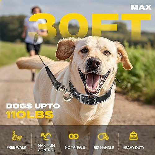 Miniatura 6 de Fida Correa retráctil mejorada para perros de 30 pies, correa resistente para caminar para mascotas de razas medianas y medianas de hasta 110