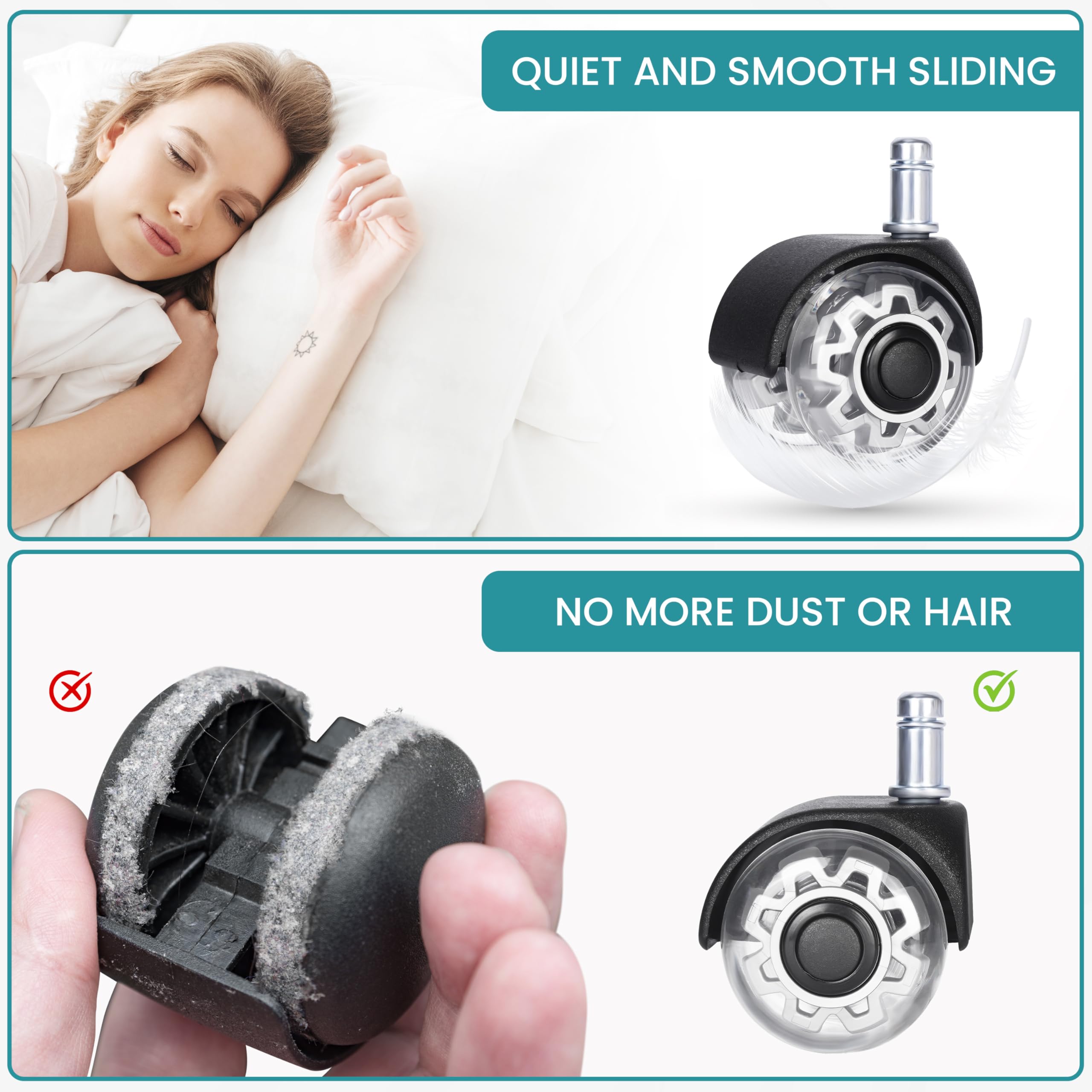 5 Ruote Per Sedia Ufficio E Gaming - Universali 10x25cm, Silenziose E Per Parquet - Foto 4