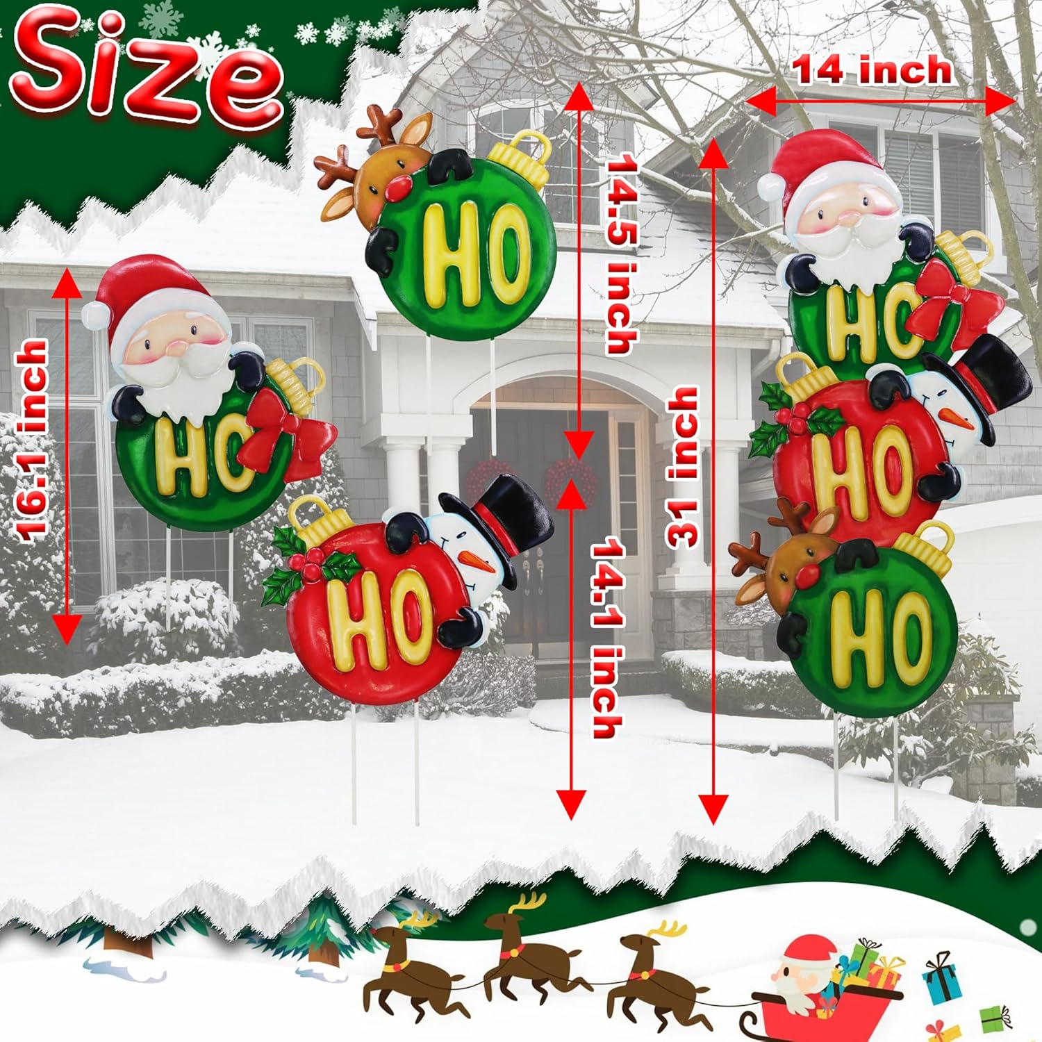 3 Pack Metal Christmas Yard Signs Decor for Multiple Stacked,Voumsil Christmas Yard Stakes Ball Fall Yard Decor for Outside Garden Lawn Porch