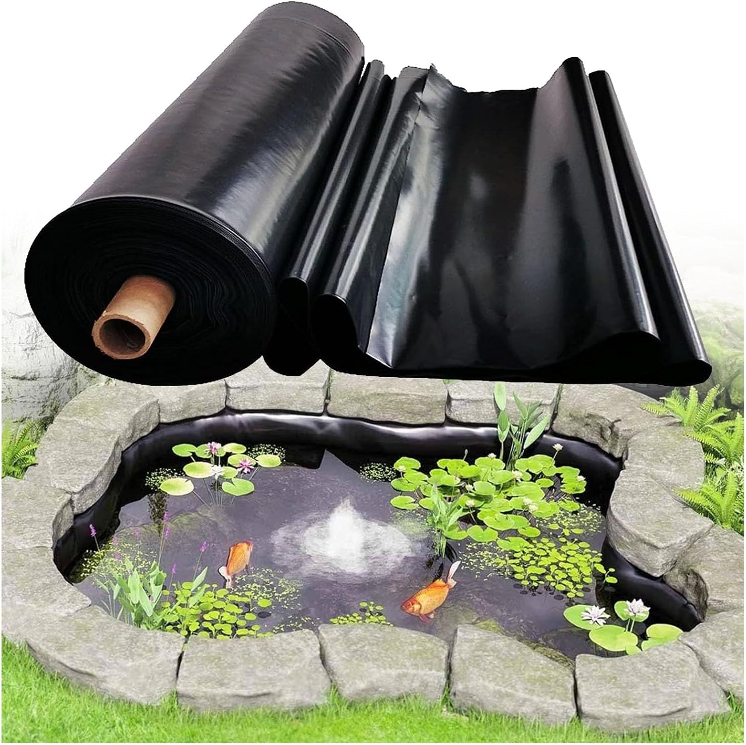 Bâche Pour Bassin À Poisson Extérieur 2x12m 4x6m 5x9m 6x10m 8x12m 10x15m Revêtement De Bassin Résistante Doublure D'étang HDPE Membrane Imperméable