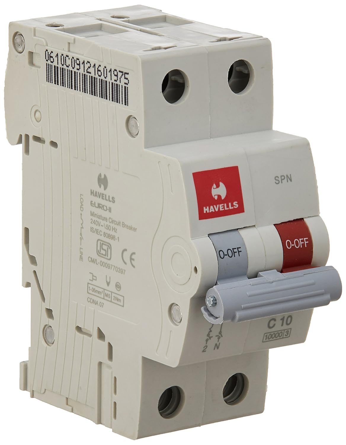 Havells DHMGCSNF010 PVC Plastic 10A MCB SPN C Curve (White) Havells DHMGCSNF010 PVC Plastic 10A MCB SPN C Curve (White)