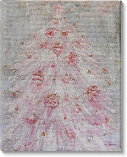 Miniatura 1 de Stupell Industries Adornos de Navidad abstractos con encanto de árbol de Navidad rosa vintage, diseñado por Debi Coules, arte de pared en lienzo, 16