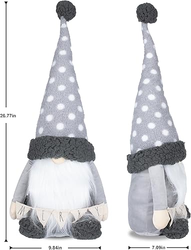 Miniatura 2 de Rae Dunn Gnomo de Feliz Navidad, felpa gris con guirnalda de sujeción, decoración interior de invierno para el hogar y la oficina, adornos para