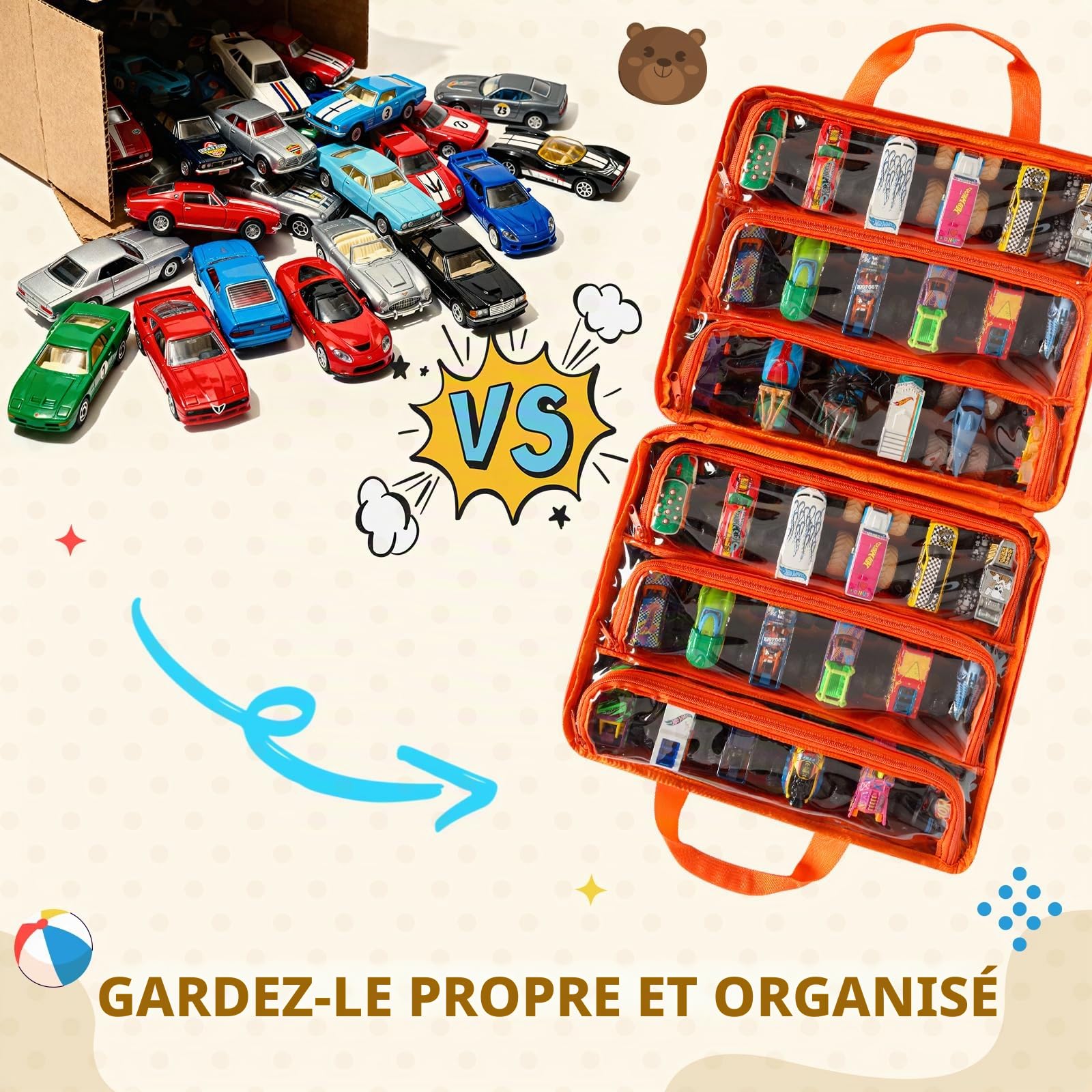 Sac de Rangement pour Voitures Jouet, Valise de Transport pour Voitures Jouet Compatible avec Monster Jam Trucks, pour Voitures Hot Wheels, pour Voitures Allumettes, Mini Jouet, Bleu (Sac