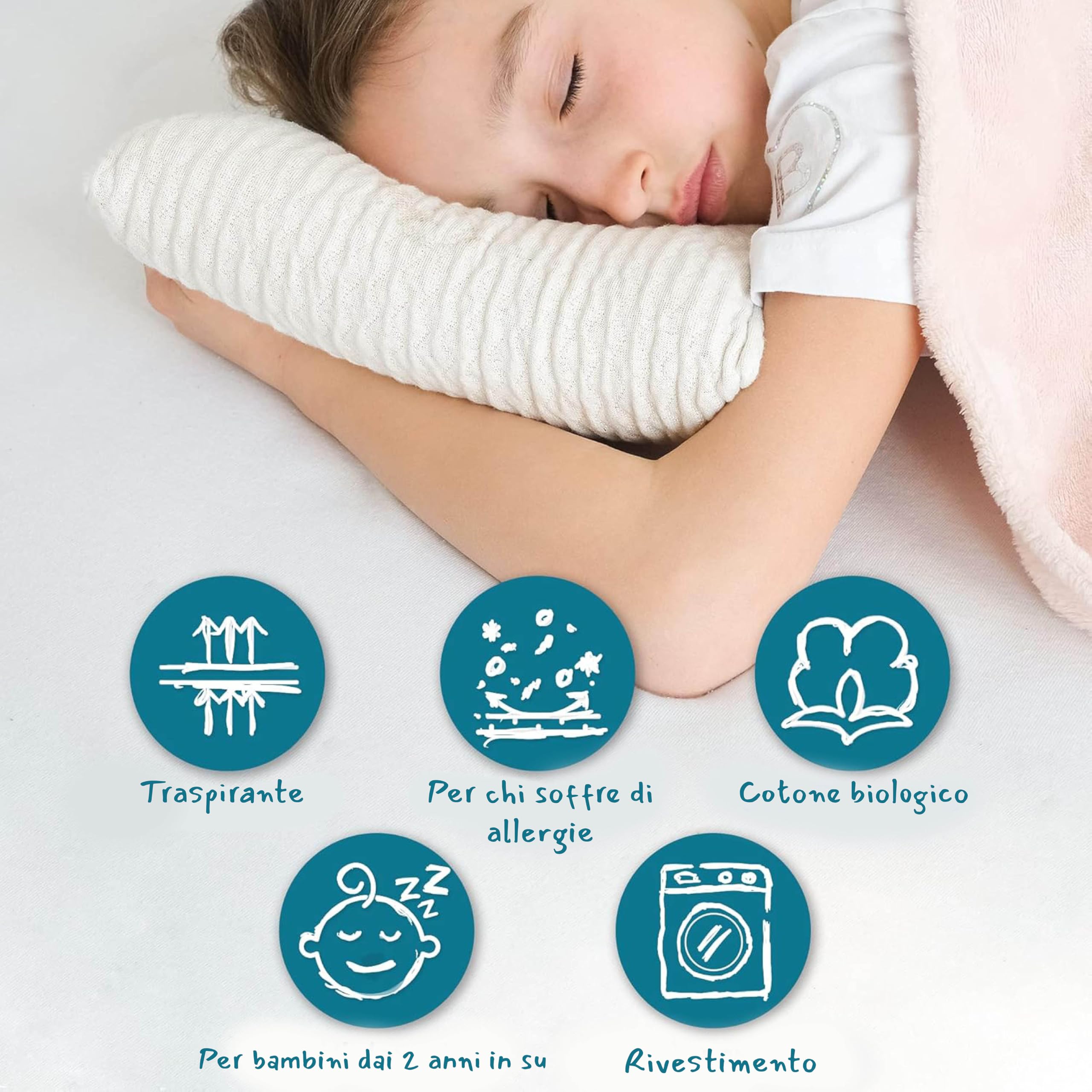 KNERST Cuscino Bambini 40x60 Memory Foam 8,5 cm, Ergonomico | Guanciale bambino, cuscino letto, Ökotex, traspirante, anallergico, antisoffoco, sfoderabile, lavabile