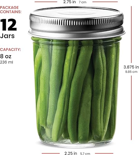 Miniatura 7 de Tarros de vidrio de boca regular, tarros de vidrio de 8 onzas (236.59 ml) con tapas de metal plateado herméticas para preparación de comidas,