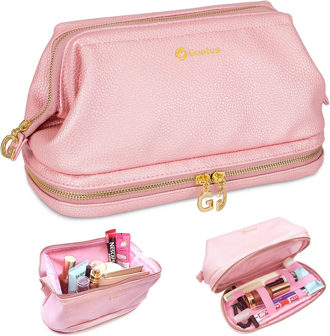 GootusLeather Toiletry Bag for Women - Cosmetic Bag Skincare Makeup Bags Waterproof Travel Kit