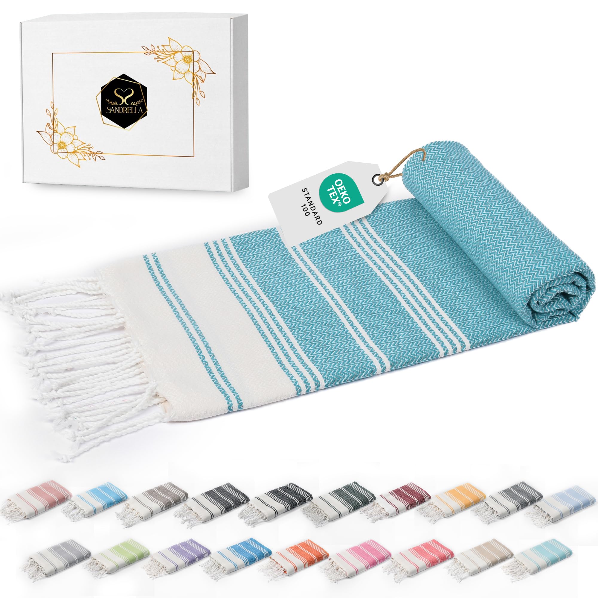Hamamtuch Sauna Damen & Herren groß 100x200 Baumwolle Strandtuch Decke Pestemal Geschenkset | blau - grün