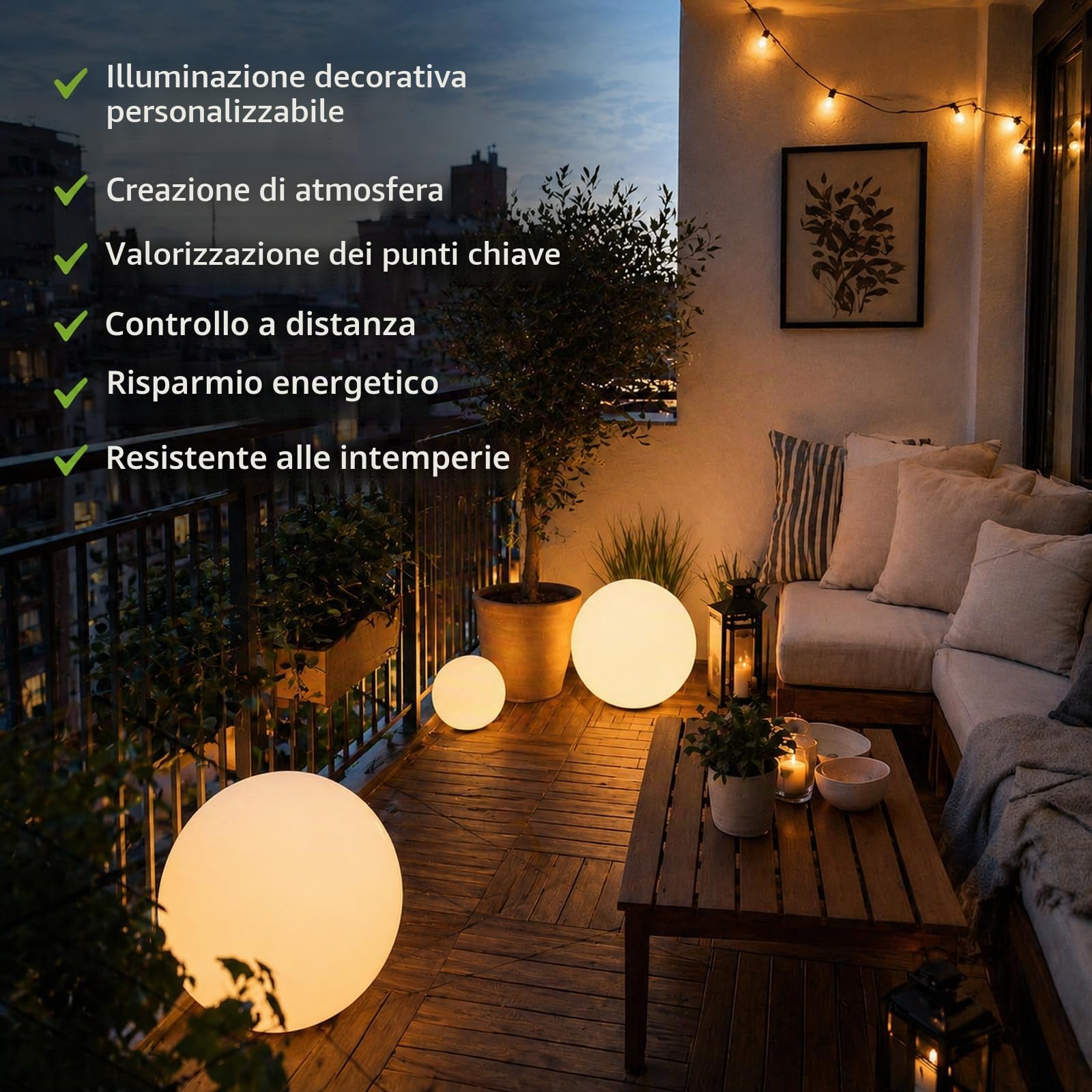 Europalamp Sfera luminosa senza fili galleggiante LED multicolore dimmerabile ∅40cm con telecomando e base a induzione 6 colori dimmerabili