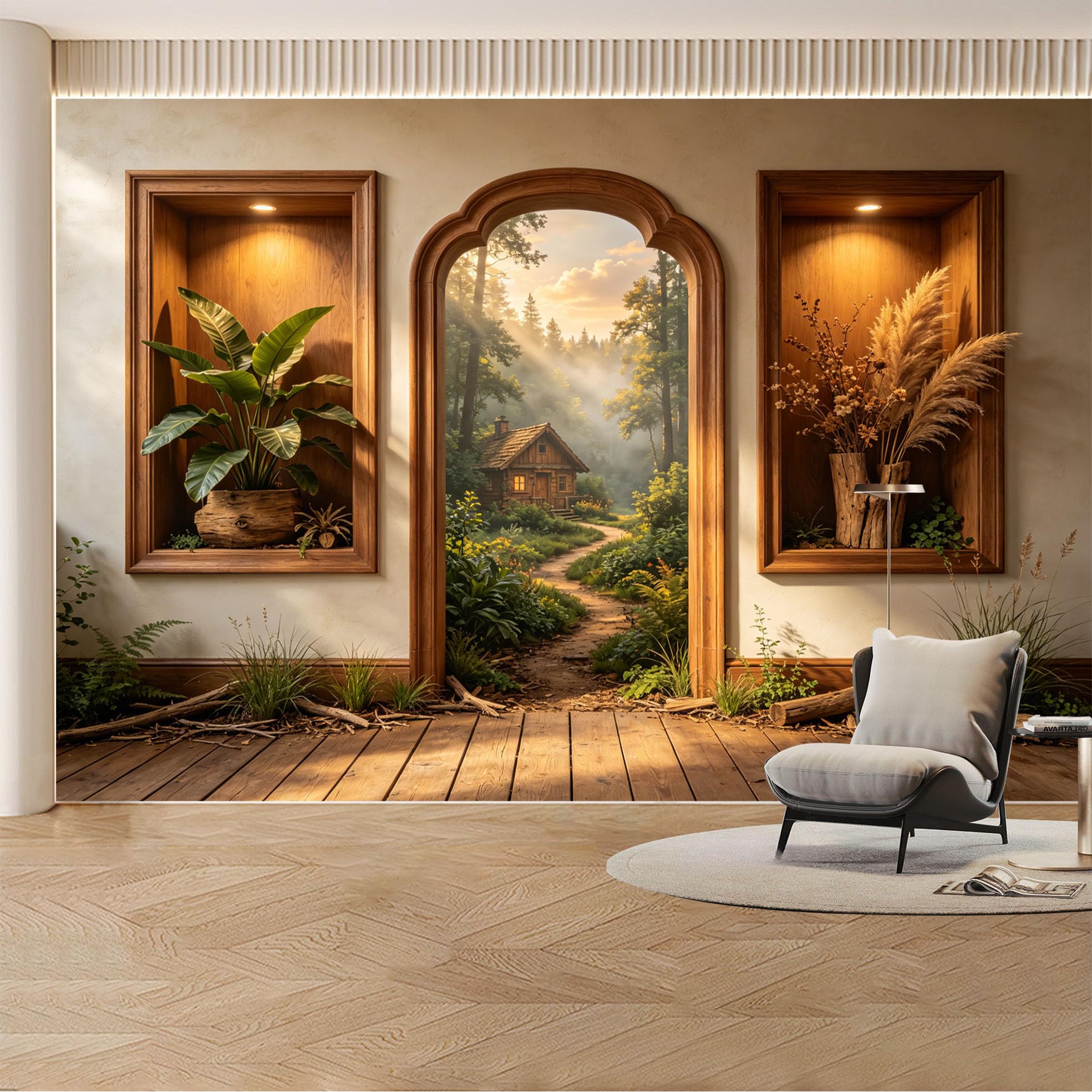 Custom Wall Mural Wallpaper Forest Cabin Landscape Nature Large Wall Art Mural Design Rustic Vintage Misty Removable SelfAdhesive Large Photo for Living Room， Bedroom， Office