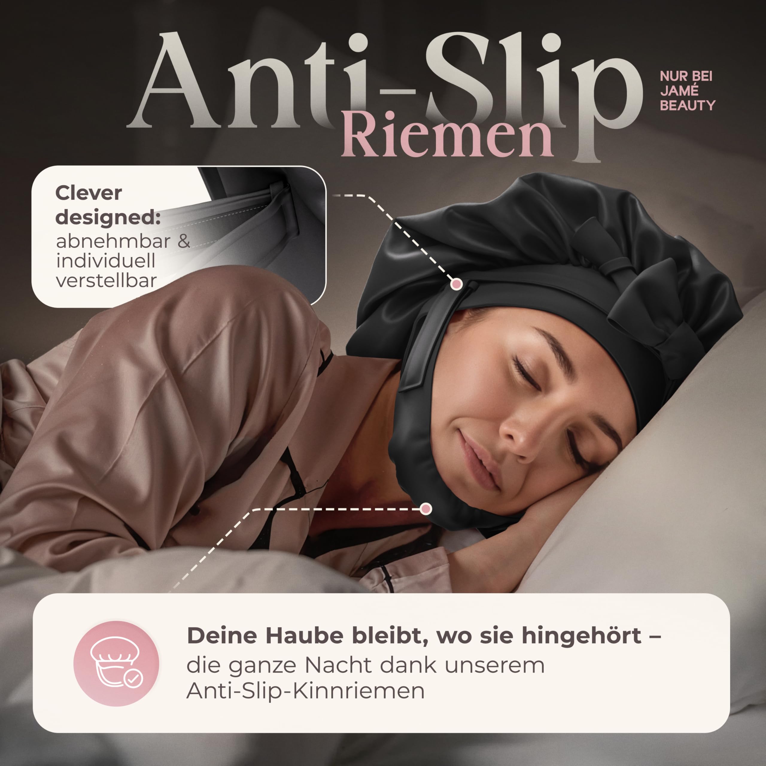 Seidenhaube zum Schlafen - 100% Maulbeerseide I Schlafhaube Seide - Idealer Schutz vor Frizz, Haarbruch & Knoten I Silk Bonnet mit Kinnriemen für extra Halt I Doppellagige Schlafmütze