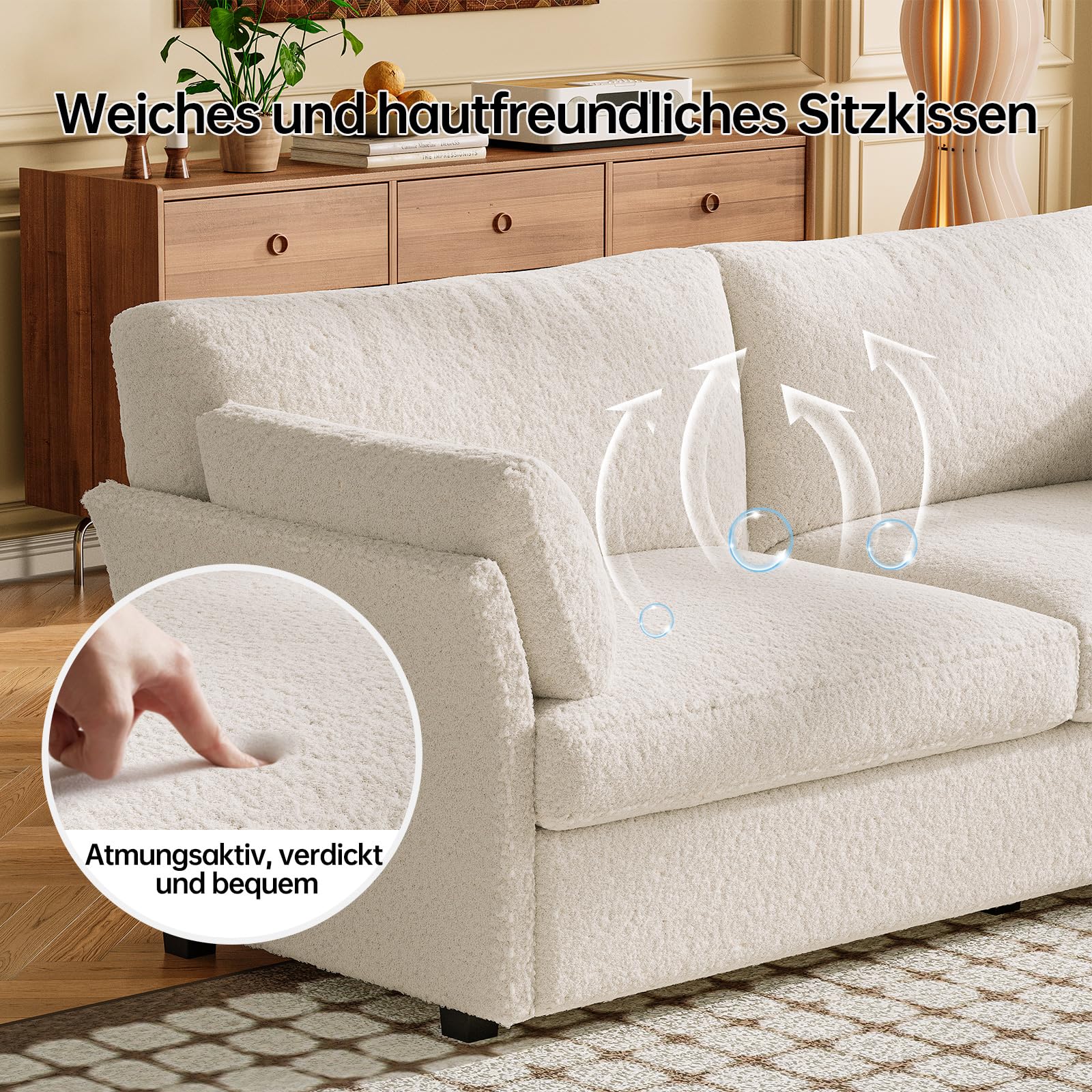 Miuuod Canapé 2 places 186 cm - Loveseat en Teddy Fleece avec 2 coussins, pour petits espaces, beige, facile à nettoyer et à installer