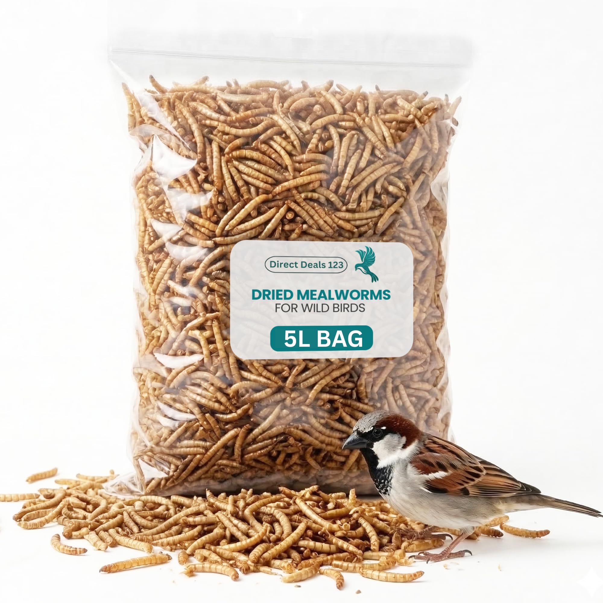 (5L Bag) Mealworms for Wild Bird Food- Premium High Protein Dried Mealworms for Garden Birds Treat, Natural Energy Boost for Hamsters, Robins, Sparrows Clean Outdoor Feeding Nutritious Bird Feed