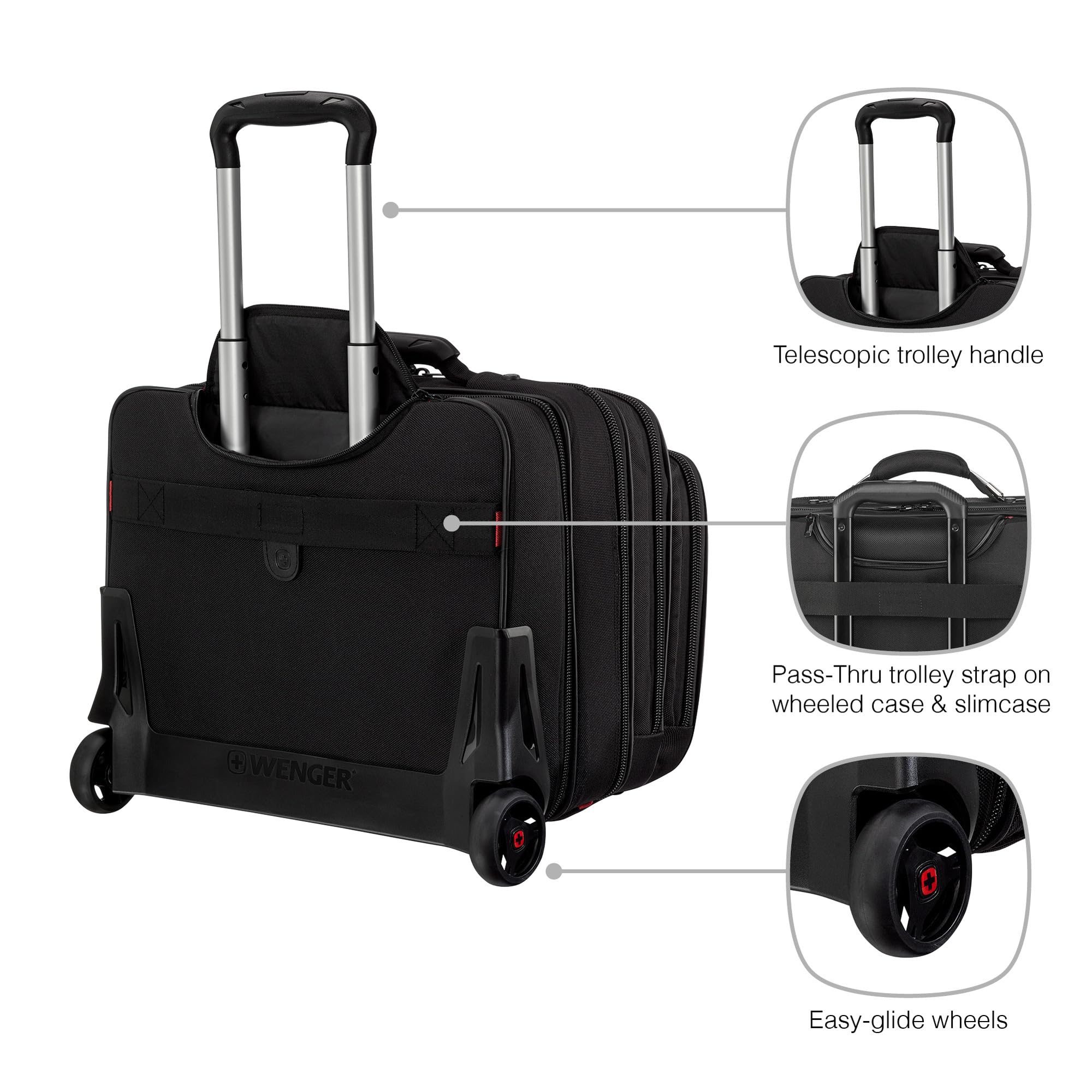 WENGER Trolley Porta PC Patriot 2-tlg, Notebook 17”, Custodia Laptop 15,6” Estraibile, 25 l, Uomo Donna, Ufficio Lavoro Viaggi, Nero, 600662