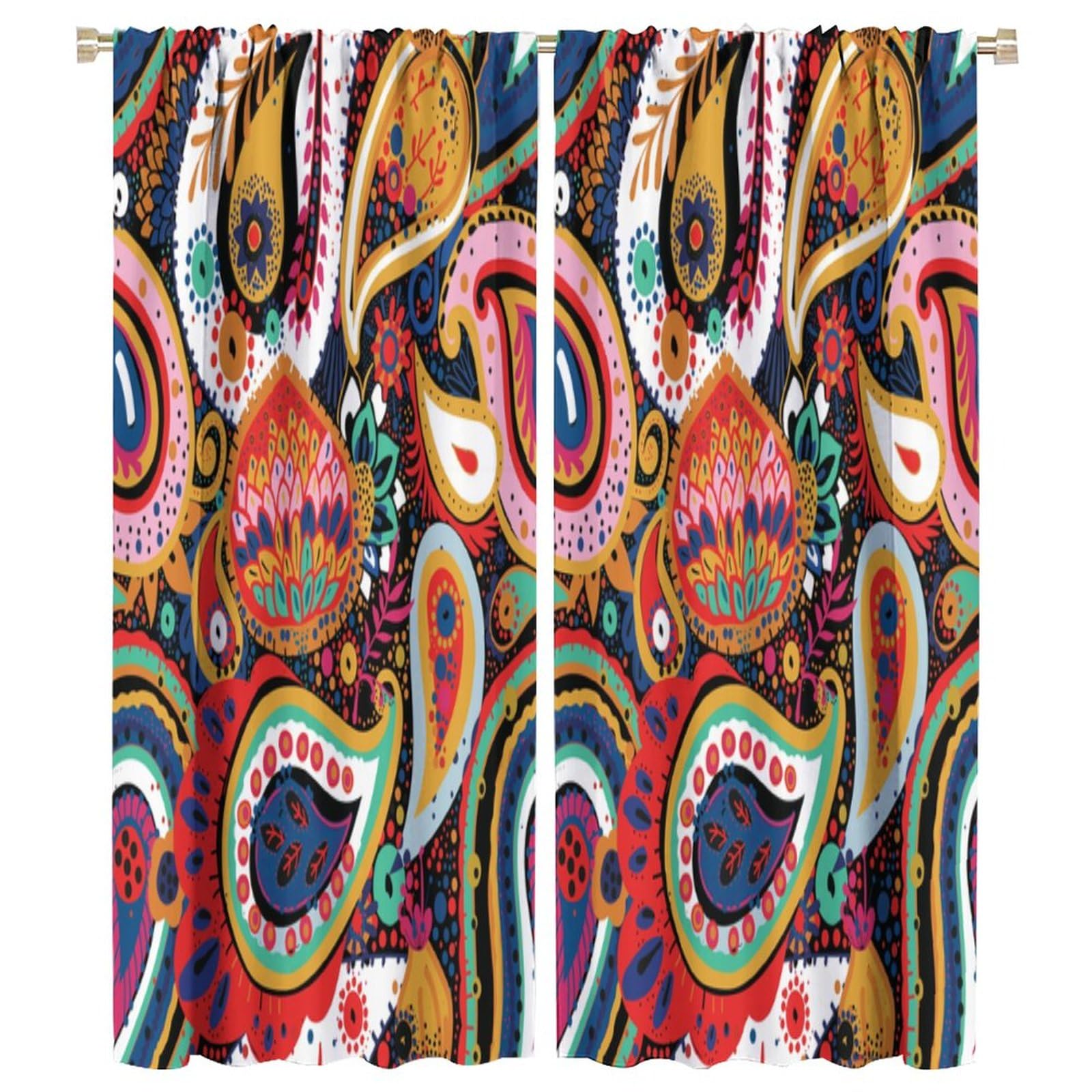BenYaSong Paisley Flower Blackout Window Curtains,Paisley Turkish Cucumber with Flowers Leaves and Fantasy Ele for Cafe Room Chidren Window Curtain Drapes 2 Panels 42x54 Inch
