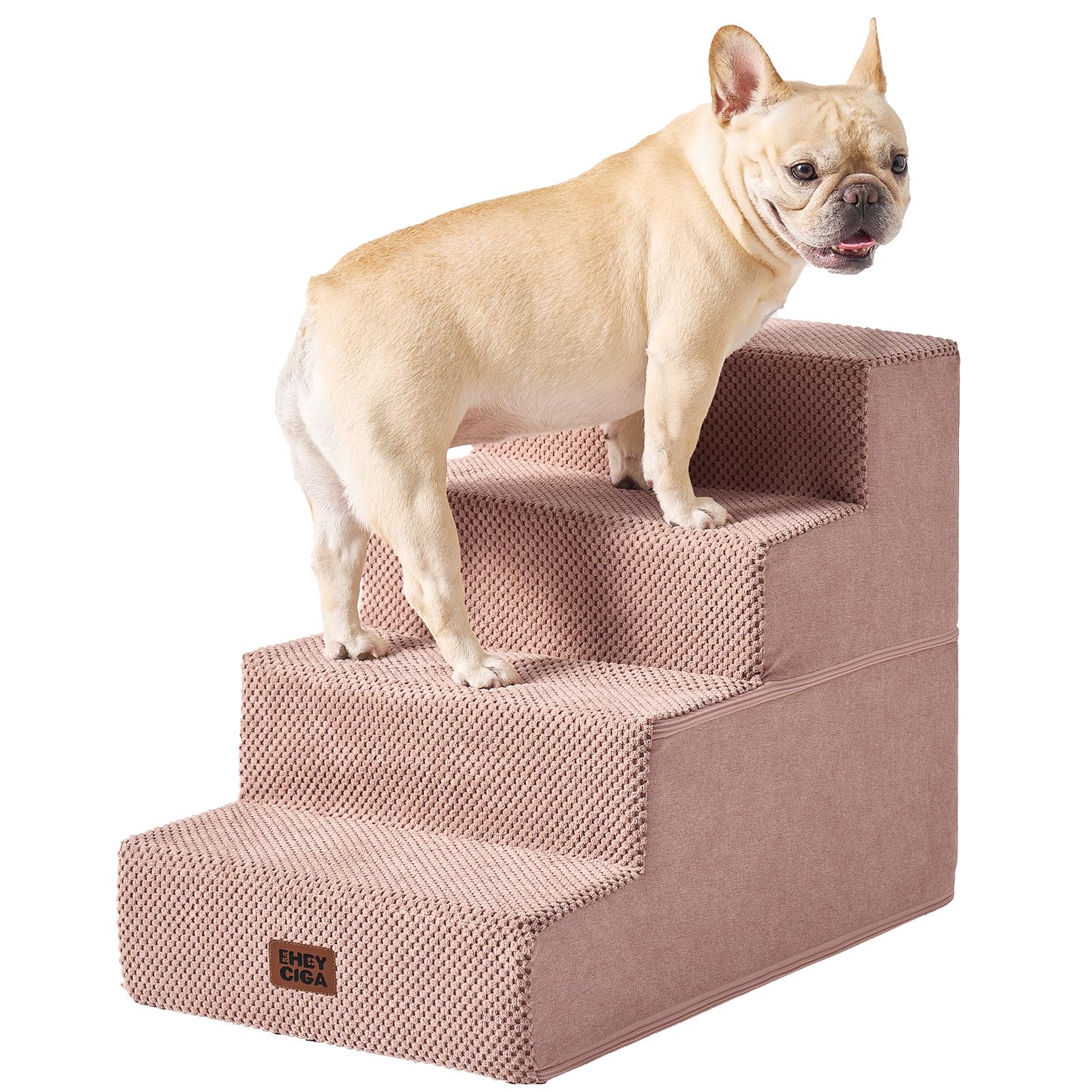 EHEYCIGA Dog Stairs for Bed 18" H, 4-Step Dog Steps for High Bed, Pink | Pet Steps for Small Dogs and Cats, Non-Slip Balanced Pet Ramp Indoor