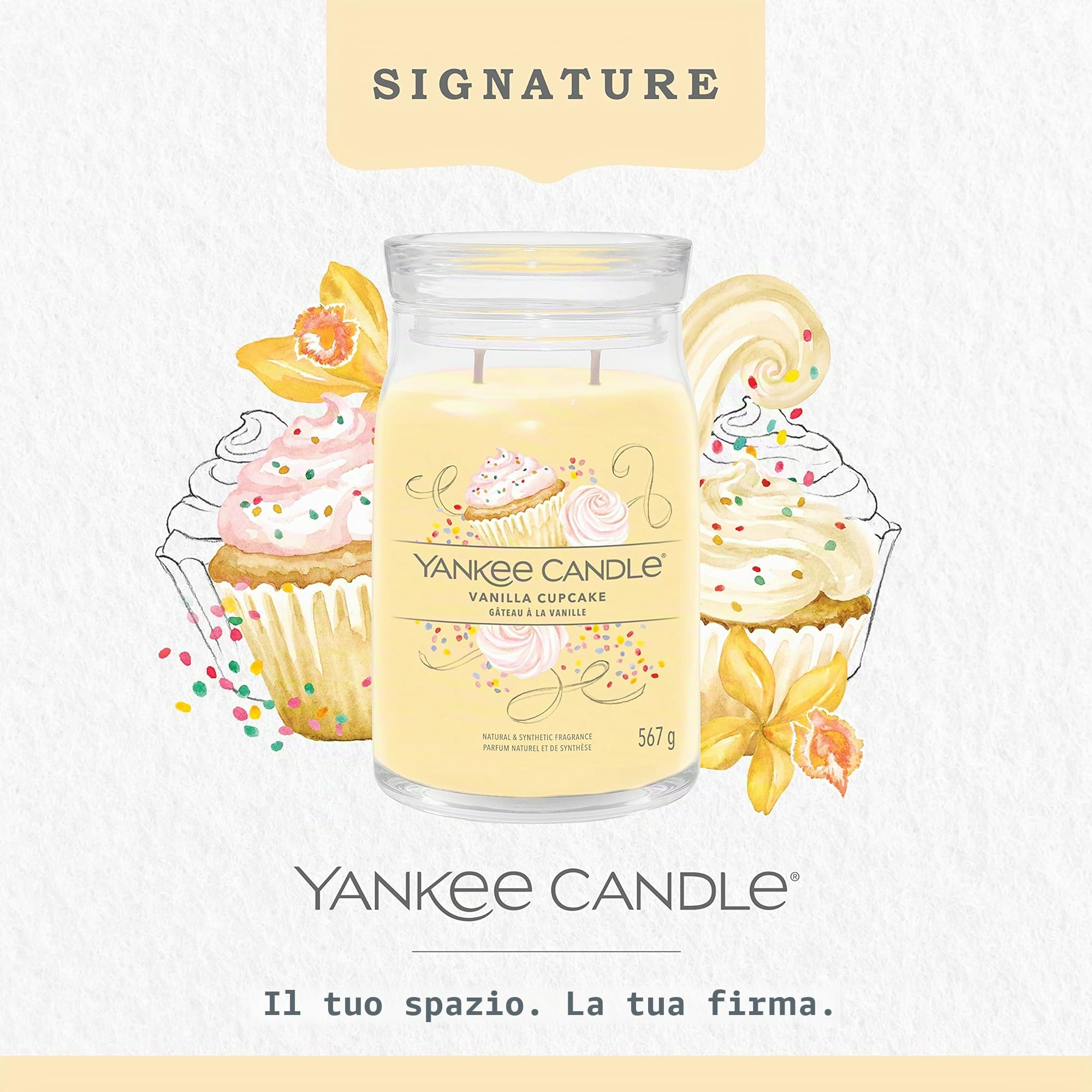 Yankee Candle Signature candela profumata, Cupcake alla Vaniglia in giara grande, Candele di miscela di cera di soia lunga durata