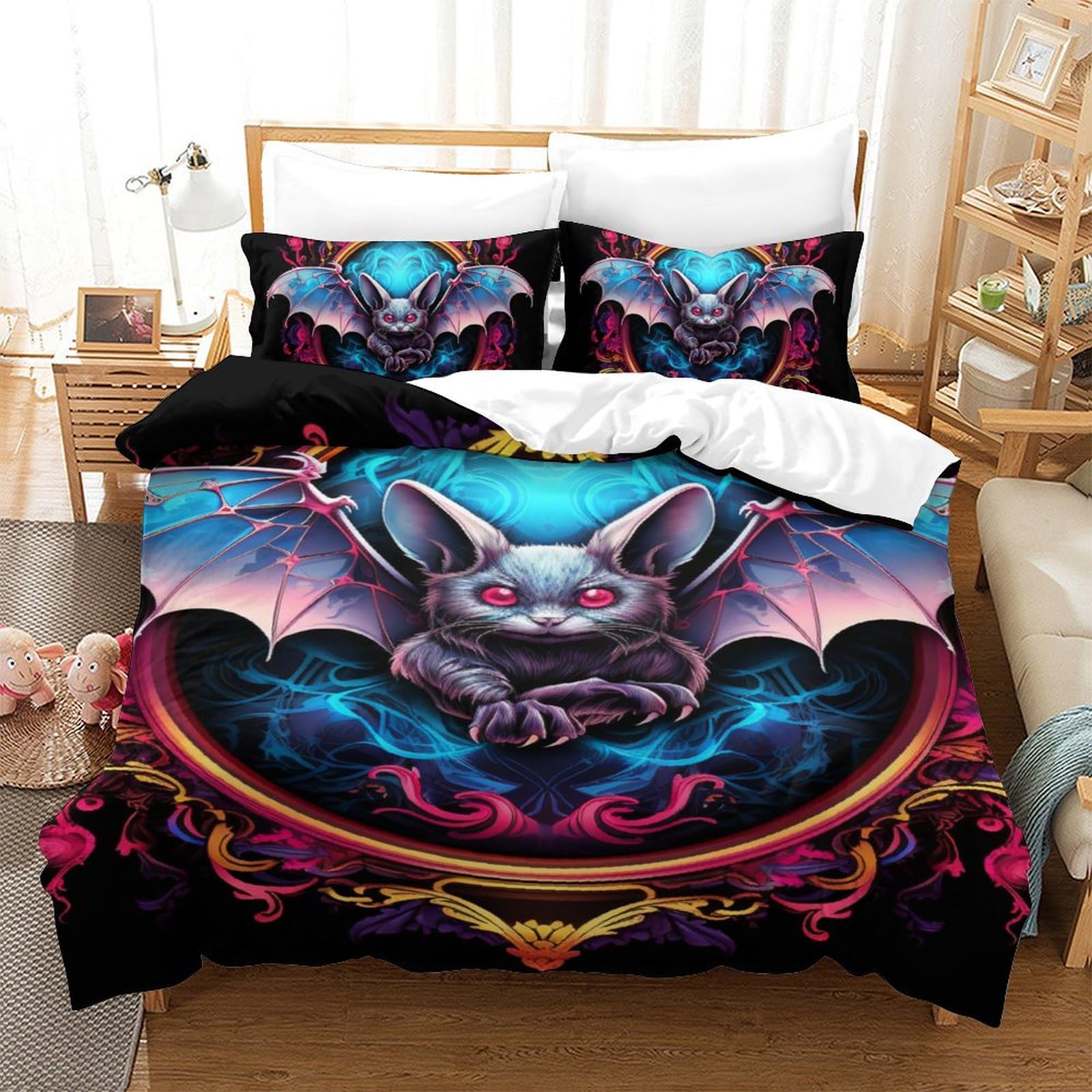Housse couette chauve-souris à impression 3D relief et finitions soignées