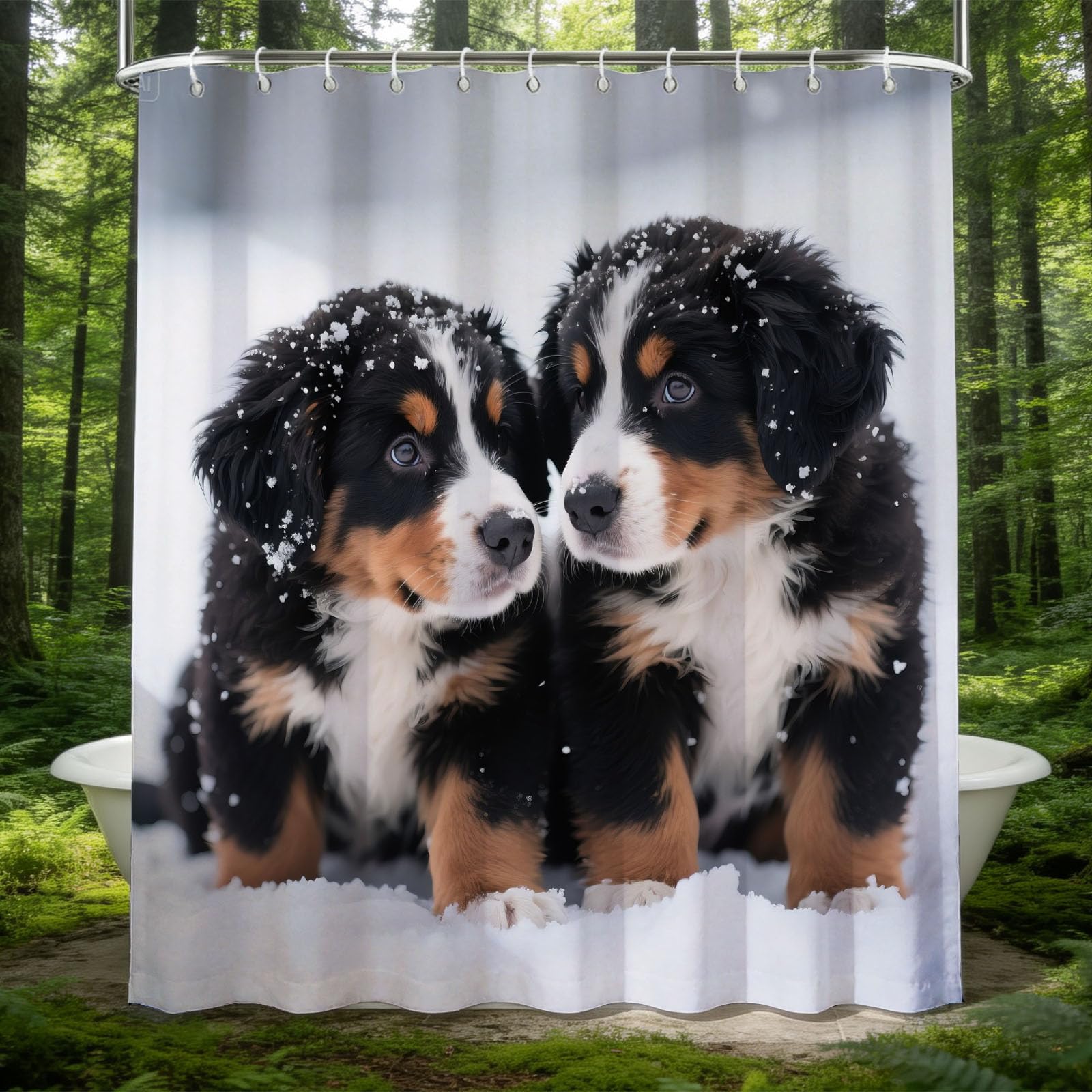 Hongduo 3D Bernese Mountain Dog Puppy Shower Curtain for Stalls Bathtubs Bernese Mountain Dog Bathroom Decor Shower Curtain Set Polyester Fabric Waterproof 180x200cm/71X79 Inch with Hooks