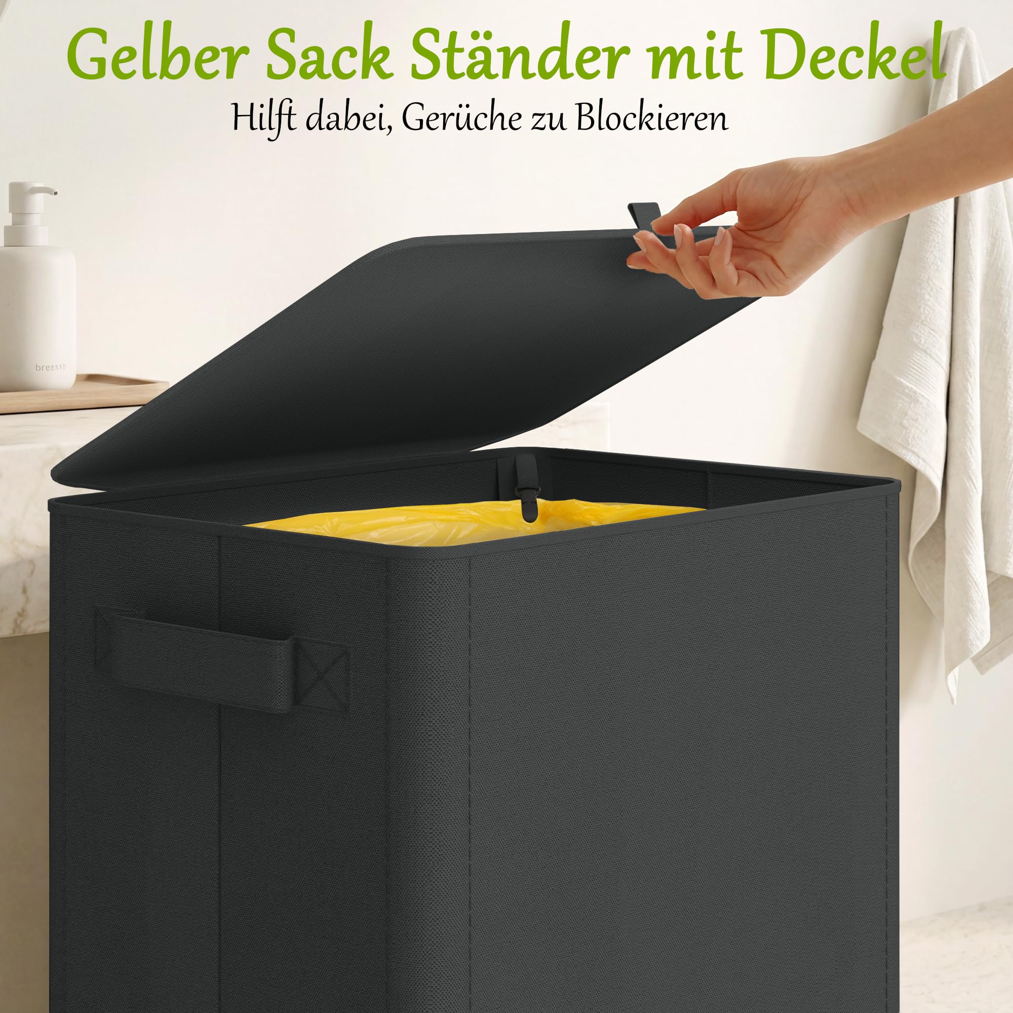 iEGrow Gelber Sack Ständer Mülleimer 100L, Mülleimer mit Deckel, Müllsackständer für Gelbe Säcke, Reißverschlussdesign zum einfachen Entfernen, Behälter für Küche & Haushal [Ohne Müllsäcke]