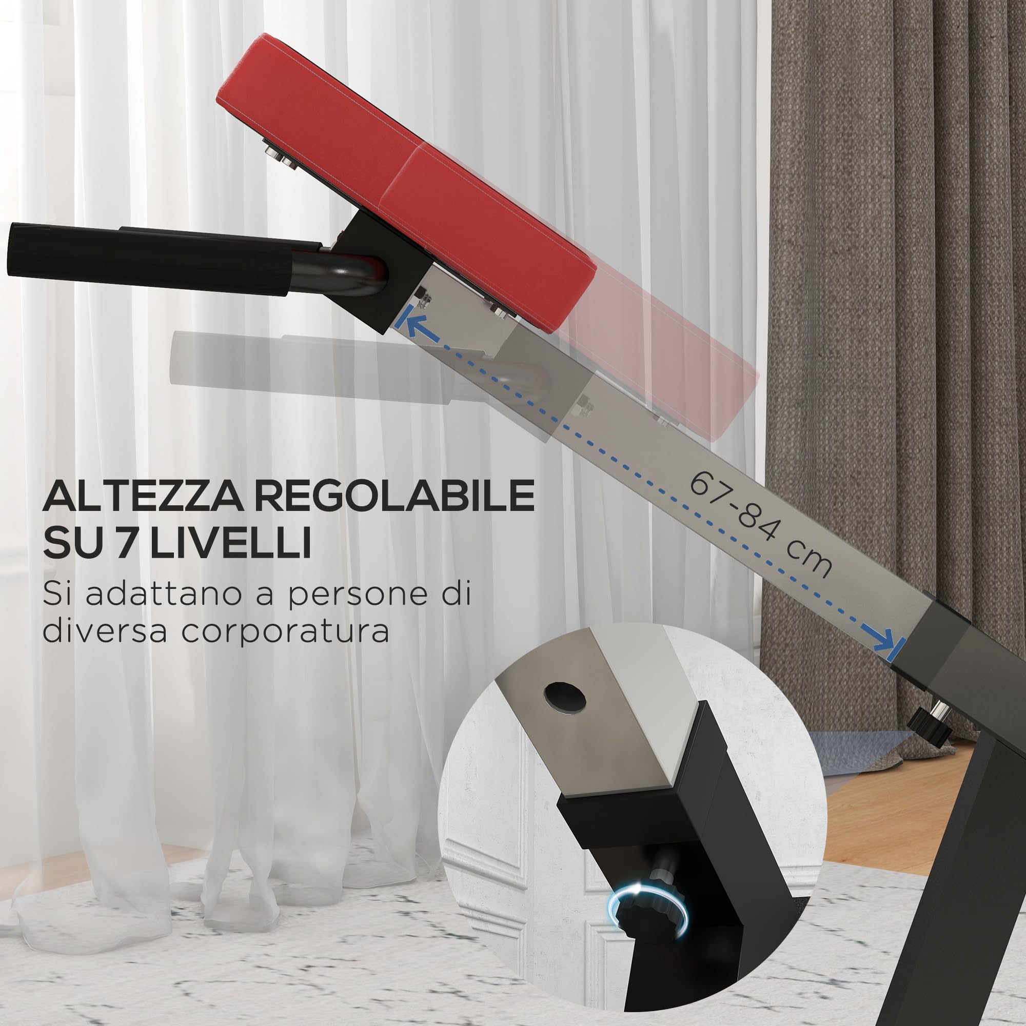 SPORTNOW Panca Romana Multifunzione, Sedia Romana con Altezza Regolabile per Iperestensioni Schiena, Panca Addominali Pesi Fitness per Allenamento Palestra Casa, Capacità 120kg
