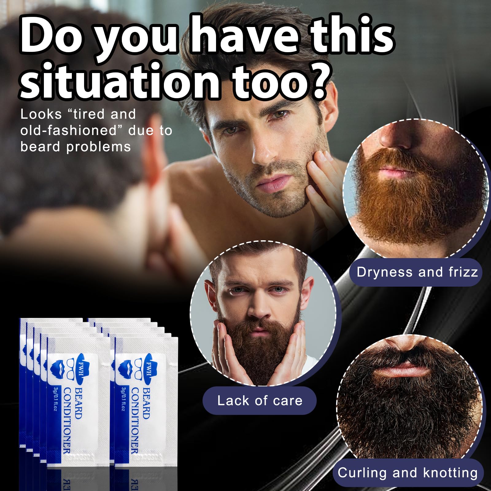 3gx10 Baume àbarbe,Hydratant Barbe,Baume moustache Homme adoucissant,Soin moustache,protecteur contre les démangeaisons et l'inconfor,Rend la barbe douce et lisse sans frisottis