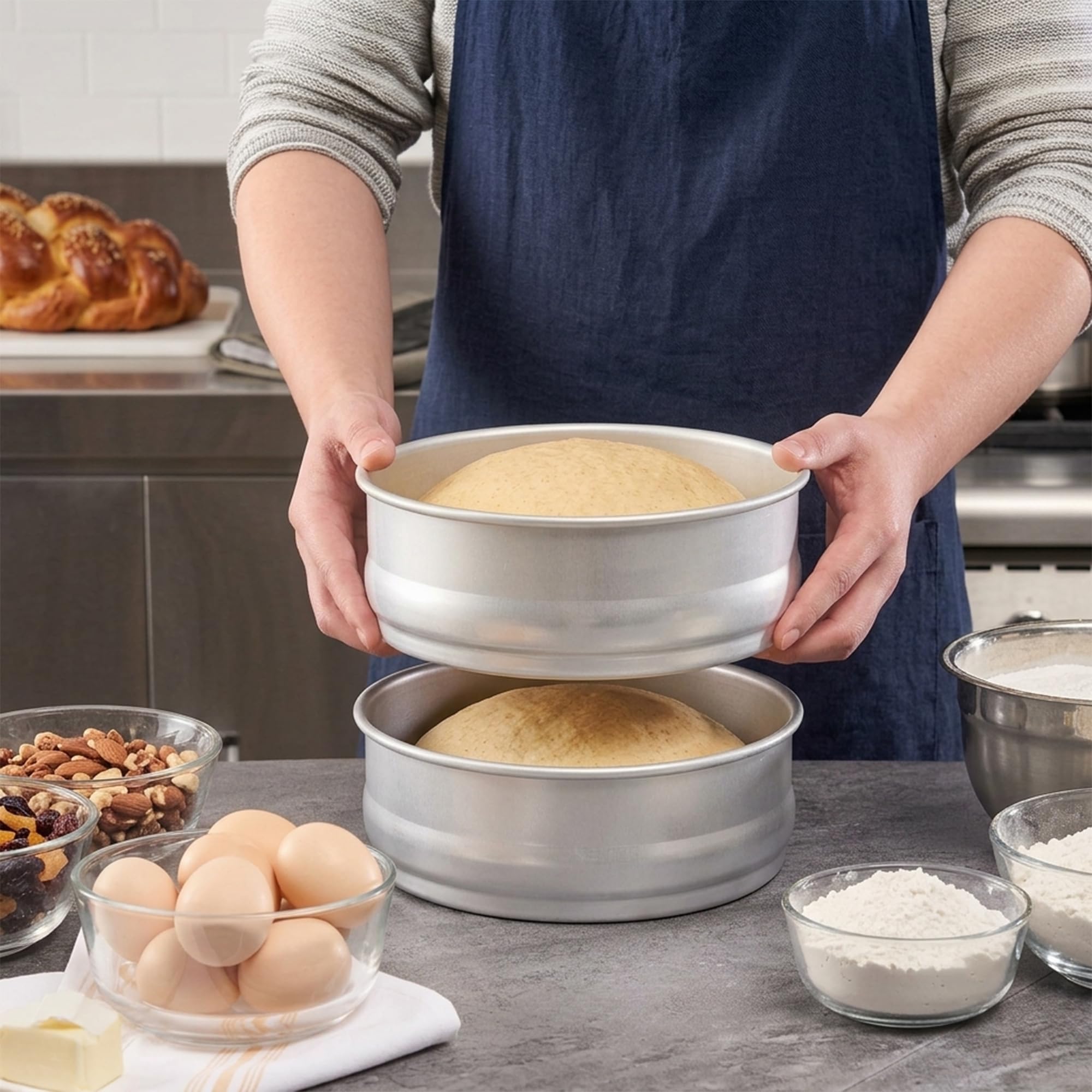 Confezione da 4 teglie rotonde impilabili in alluminio da 20,3 cm, impilabili, per impasto, per uso commerciale e fermentazione, per panetteria, pizzeria e ristoranti (4)