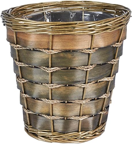 Household Essentials ML-2215 Cesta de basura decorativa pequeña de mimbre  Sauce Haven y álamo  Marrón oscuro natural