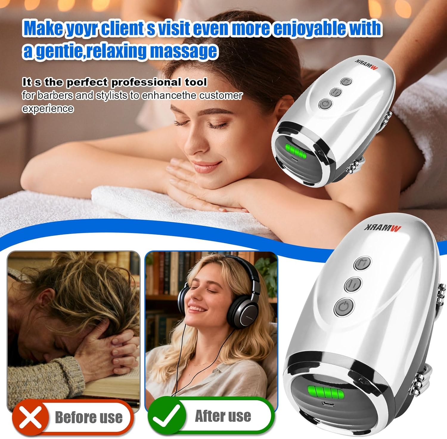 Cordless Handheld/Barber Massager Massager, Charge Neck/Legs/Hand/Face Massager, 2 Massage Nodes 2600AMH-(Silver) - Image 4