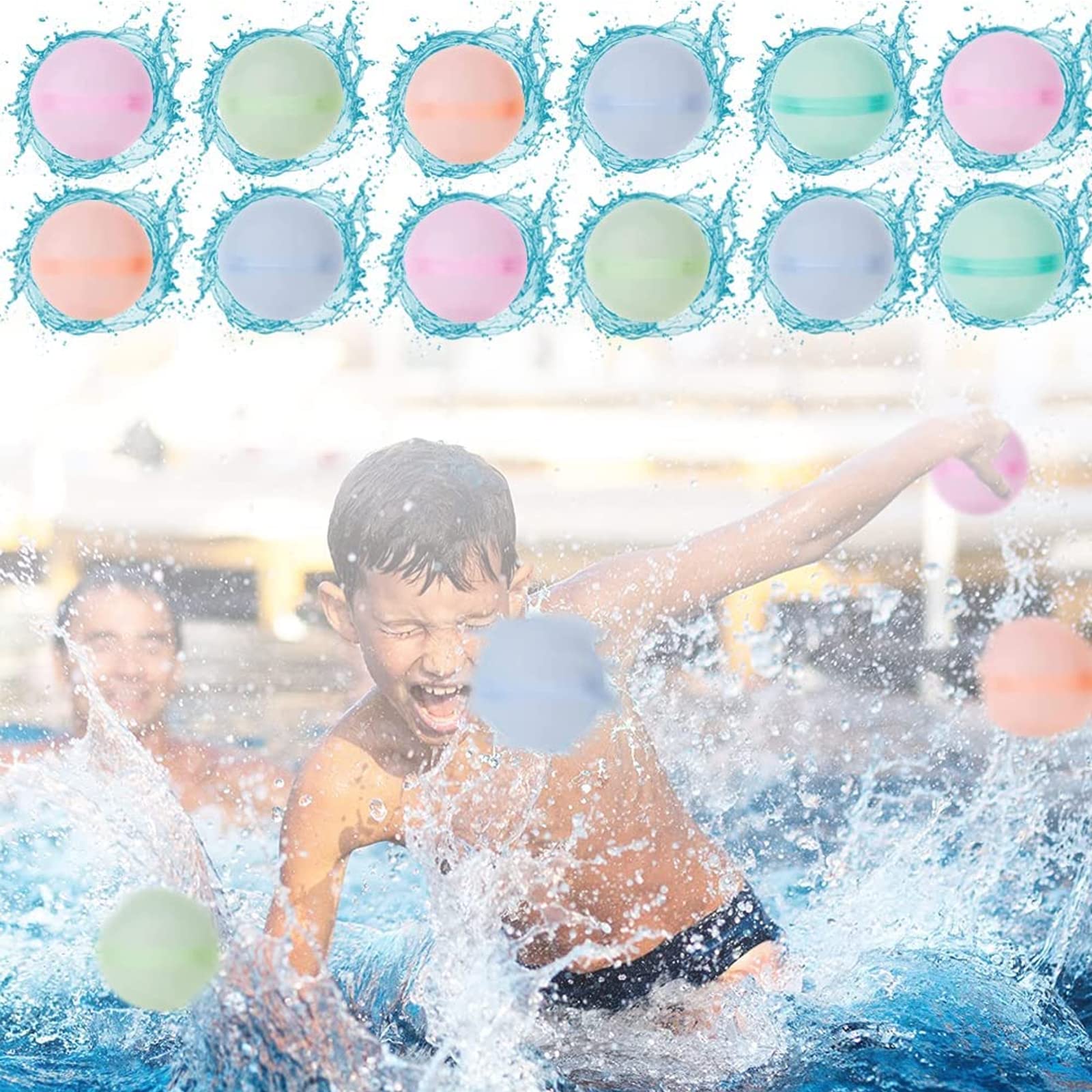 Photo 1 of 12pcs Reusable Water Balloons Self Sealing Quick Fill Refillable Water Balls for Kids Water Bomb Splash Balls for Pool