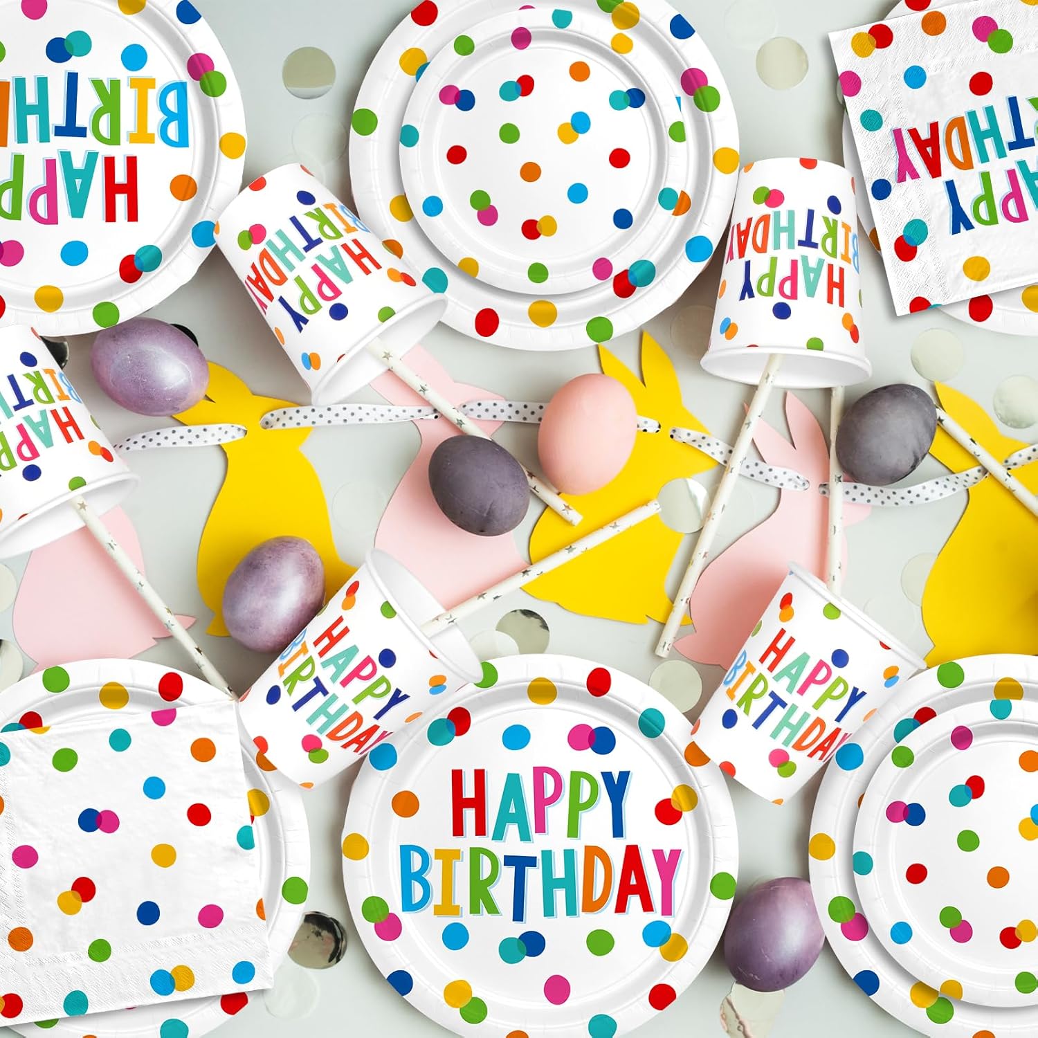 Gatherfun Happy Birthday Decorations: Kids' Birthday Party Supplies with Dots Design - Multicolor, 16 Count, Serves 16 - Image 4