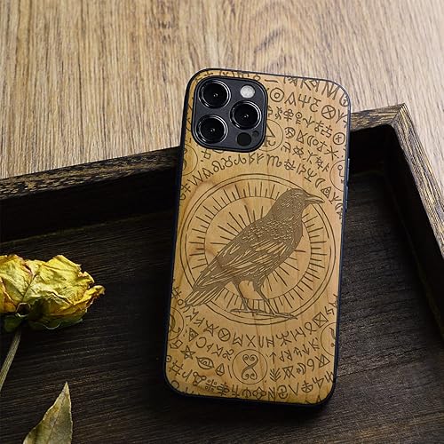 Miniatura 4 de Carveit Funda magnética de madera para iPhone 12 Pro madera natural y TPU suave negro a prueba de golpes, funda protectora única y elegante de