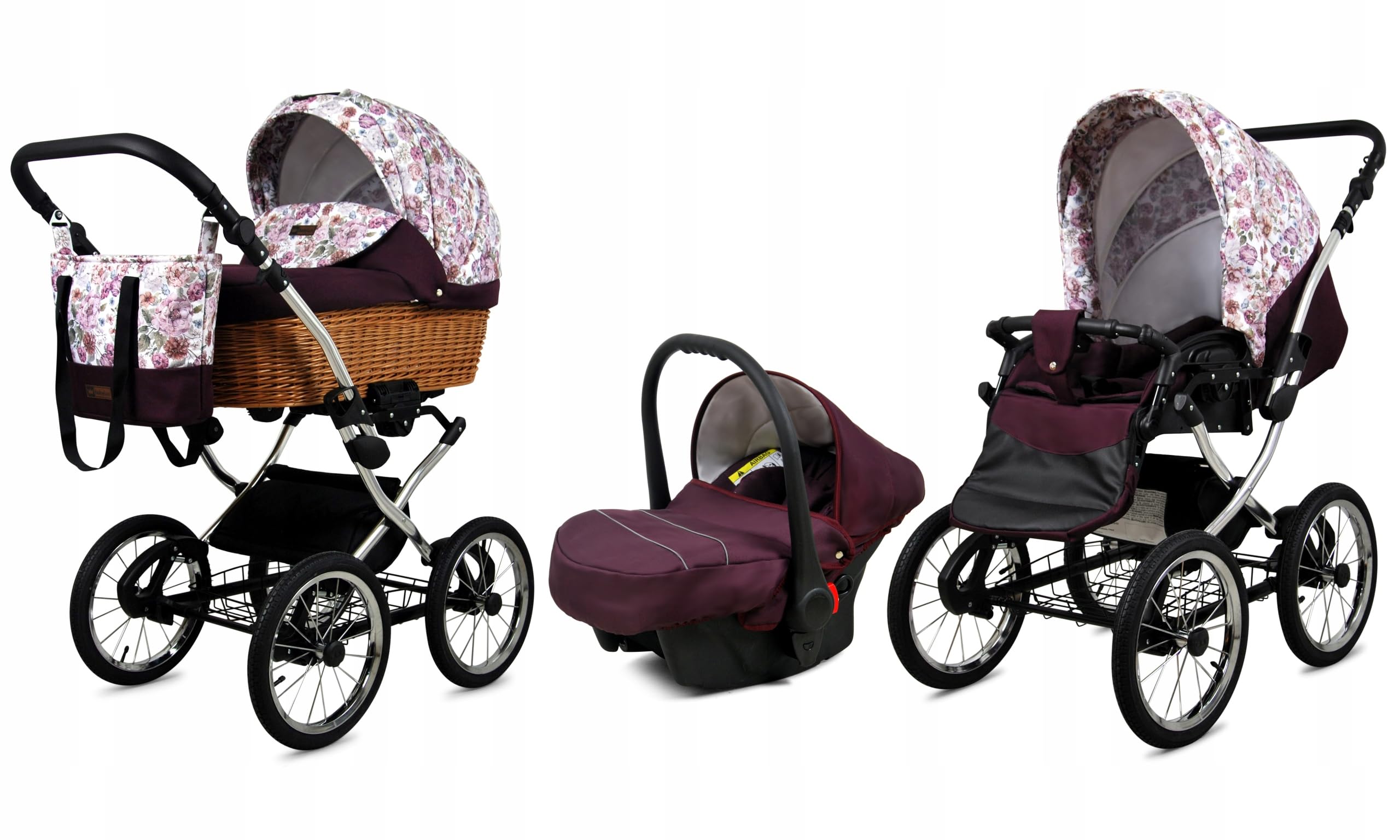 BabyLux® Carrito de Bebé Sistema de Viaje Set 3 en 1 - Classic Exclusive - incl. Capazo, Silla de Paseo, Silla Coche - Cochecito - con Bolso cambiador, Cubierta para la lluvia, Mosquitera etc.
