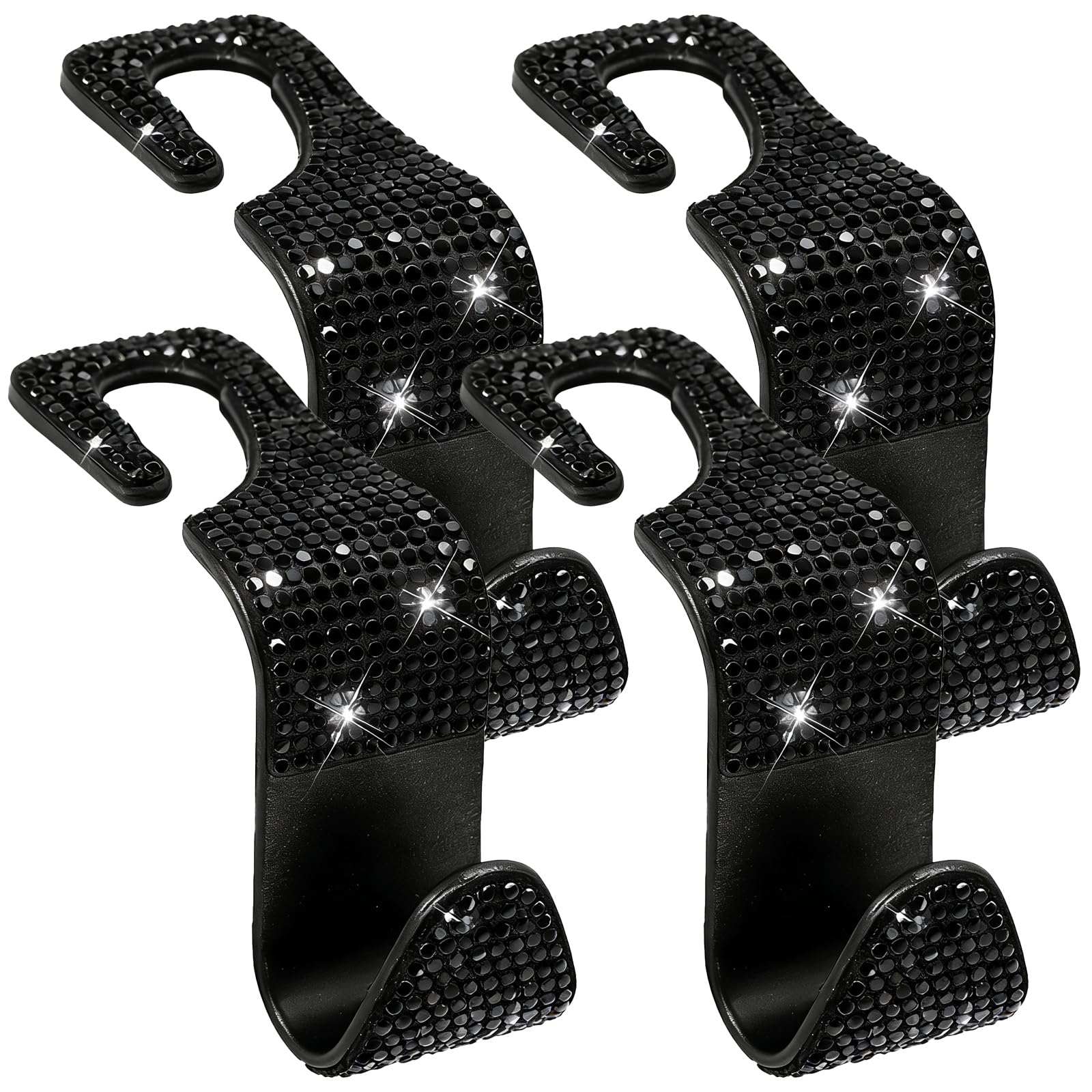 Ezvezs Black 4Pcs Car Seat Hooks,Bling Car Headrest Hooks,Rhinestone Back Seat Headrest Hanger,Cars Seats Organizer,Auto Back Seat Handbag Hook,Multifunctional Heavy Duty Storage Hook For Purse Handbag (Black)