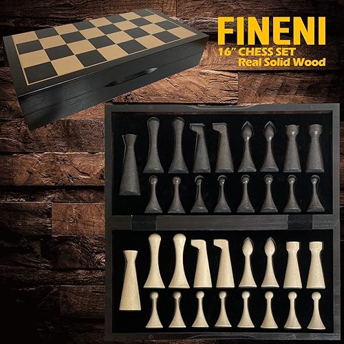 Miniatura 6 de FINENI Lujoso juego de ajedrez real de madera maciza de color oscuro de 16 pulgadas. Juegos de tablero de ajedrez duraderos hechos a mano con