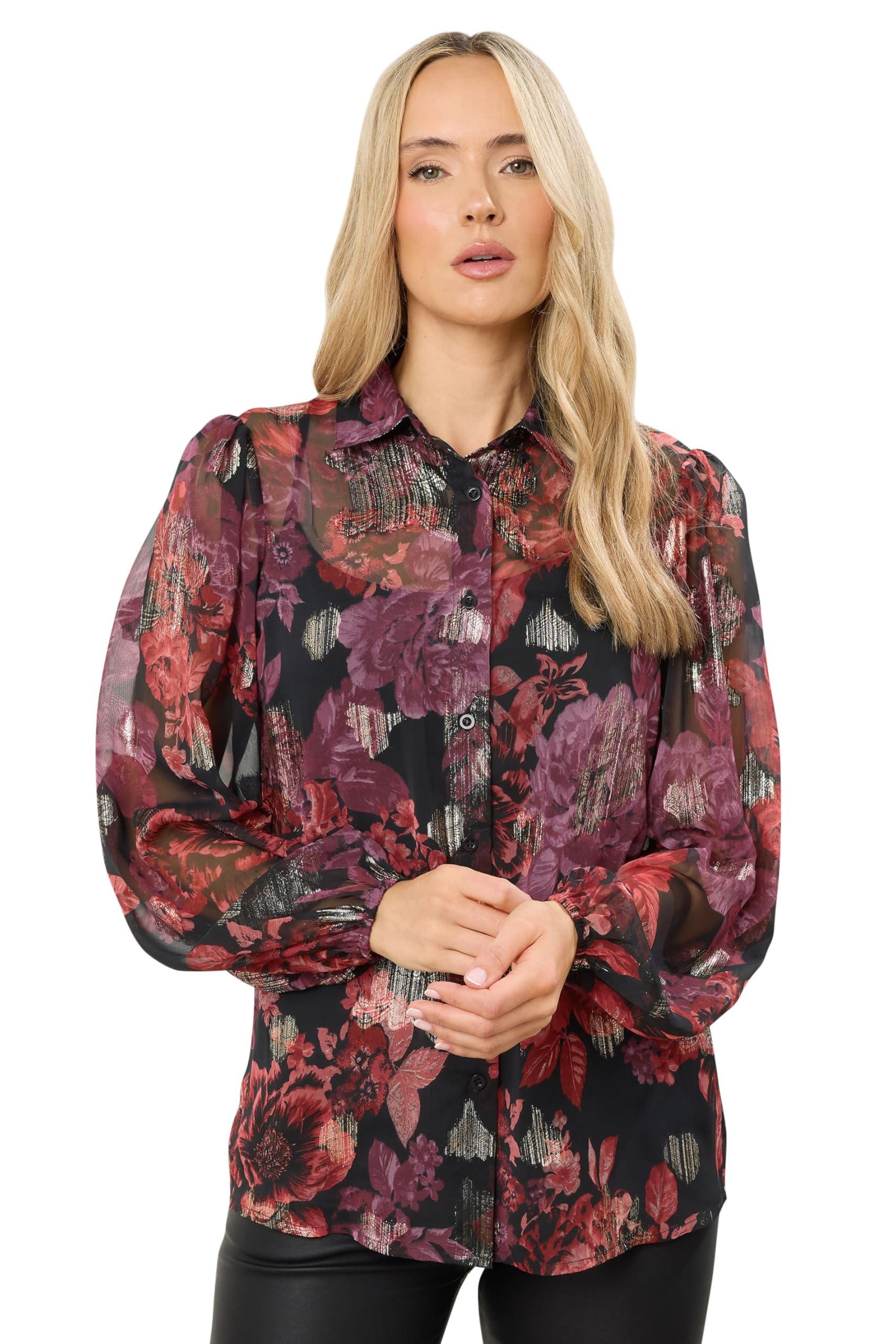 LTS Tall Rose Jacquard Puff Sleeve Shirt