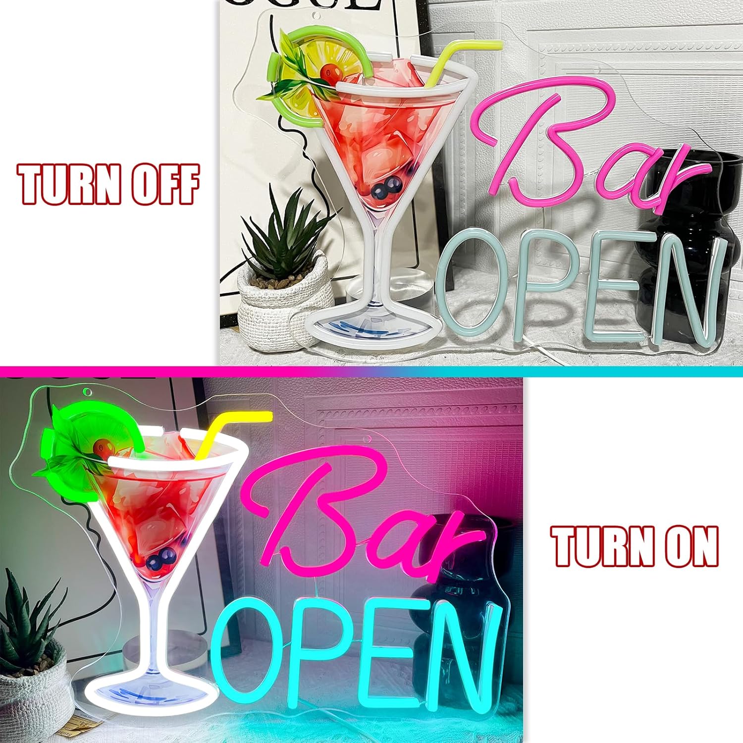 Bar Open Neon Sign Cocktail Open Neon Light for Business,Dimmable USB Bar Light Up Sign for Beer Coffee Home Pub Man Cave Stores Hotel Party Window Wall Decor Restaurant