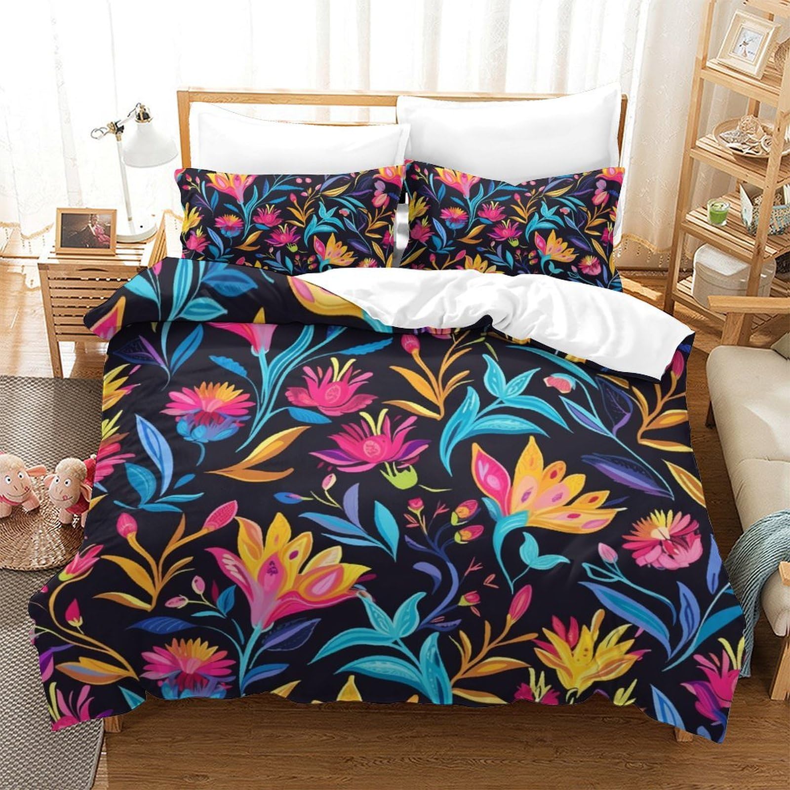 Housse de couette fleurs 220x240cm pour en finir avec la couette qui glisse