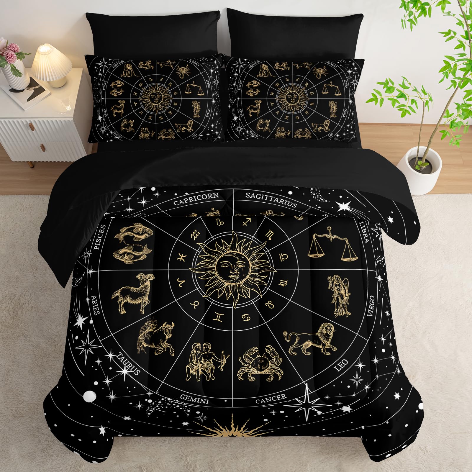 lneffble 7 Piece Comforter Set King Galaxy?Celestial Bedding Set King Galaxy?(1 Comforter, 1 Flat Sheet, 1 Fitted Sheet, 2 Pillowcase and 2 Pillow Sham)