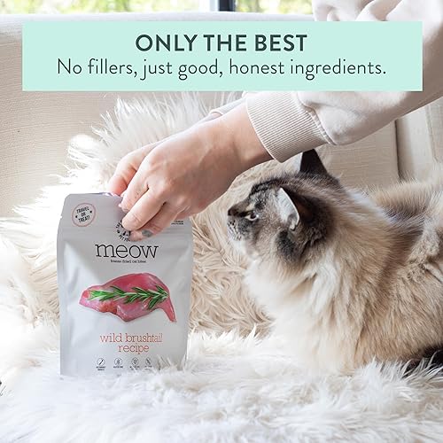 Miniatura 6 de Meow Alimento liofilizado para gatos, receta de cola de cepillo salvaje, golosinas para gatos con alto contenido de proteínas, comidas y coberturas,