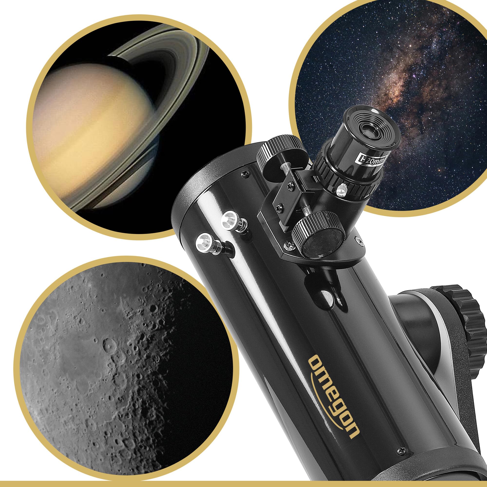Telescopio Dobson Omegon N 76/300 DOB | Telescopio Dobson compatto da tavolo | Apertura 76 mm | Ingrandimento 75x | Set completo con numerosi accessori | Divertimento per tutta la famiglia