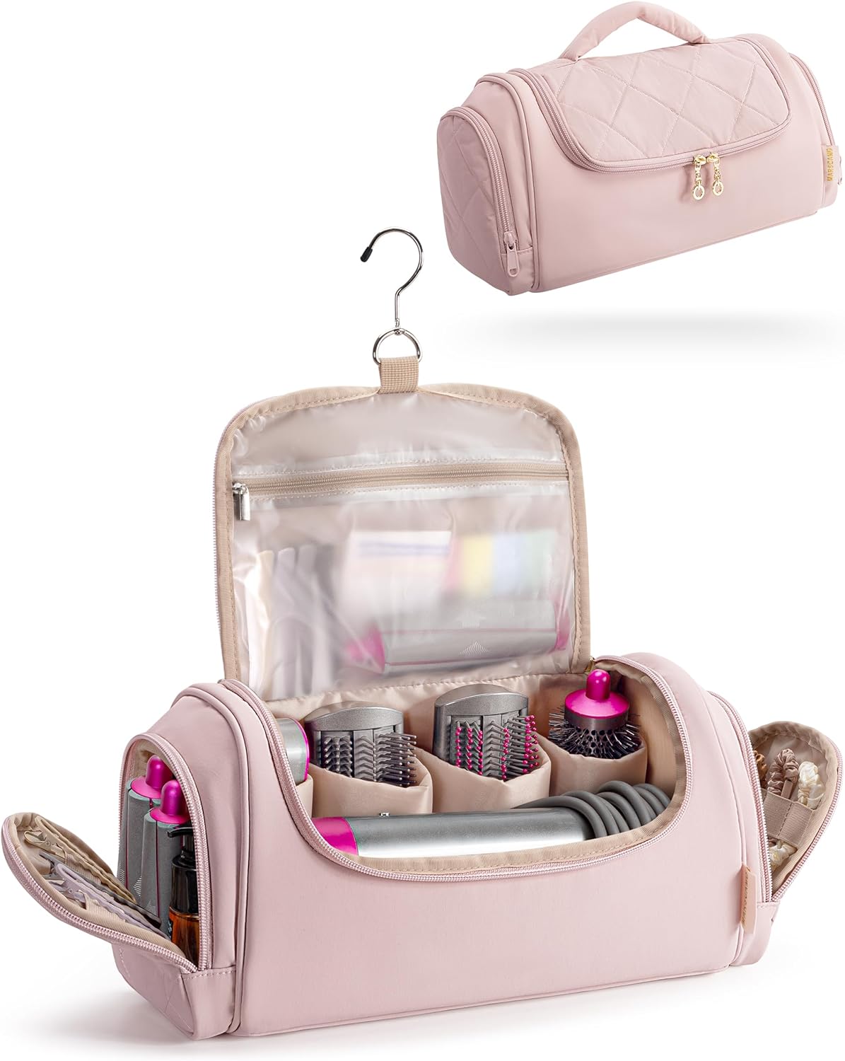 Hair Tools Travel Bag Compatible with Dyson Airwrap Styler, Hair Tool Organzer with Hanging Hook for Multi-Stylers, Pink Hair Tools Travel Bag Compatible with Dyson Airwrap Styler, Hair Tool Organzer with Hanging Hook for Multi-Stylers, Pink